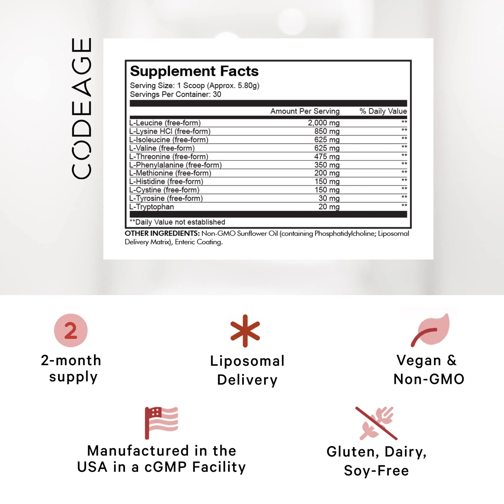 Codeage Liposomal Multi Amino Powder Supplement - BCAA & EAA Supplement All 9 Essential Amino Acids, Branched-Chain Amino Acid, Pre & Post Workout, Unflavored, Liposomal Delivery, Non-GMO, 6.15 oz - Image 9