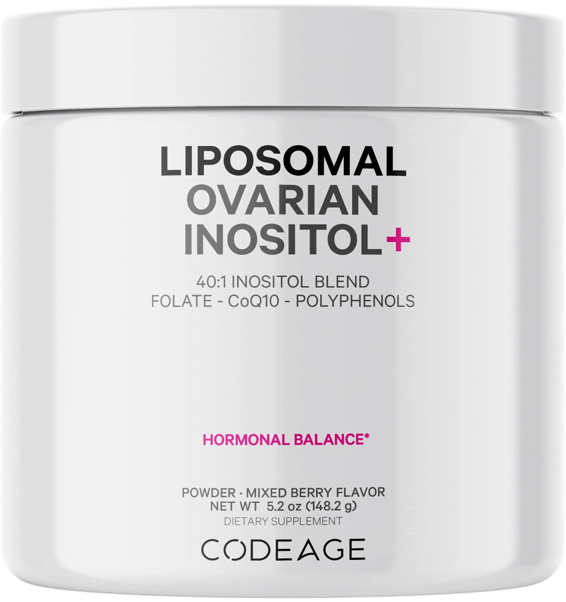 Codeage Liposomal Ovarian Inositol Powder - Myo-Inositol & D-Chiro-Inositol 40:1 Blend, Folate 5-MTHF, CoQ10, Pomegranate & Wild Blueberry - 2-Month Supply - Mixed Berry Flavor - Non-GMO, 60 Servings