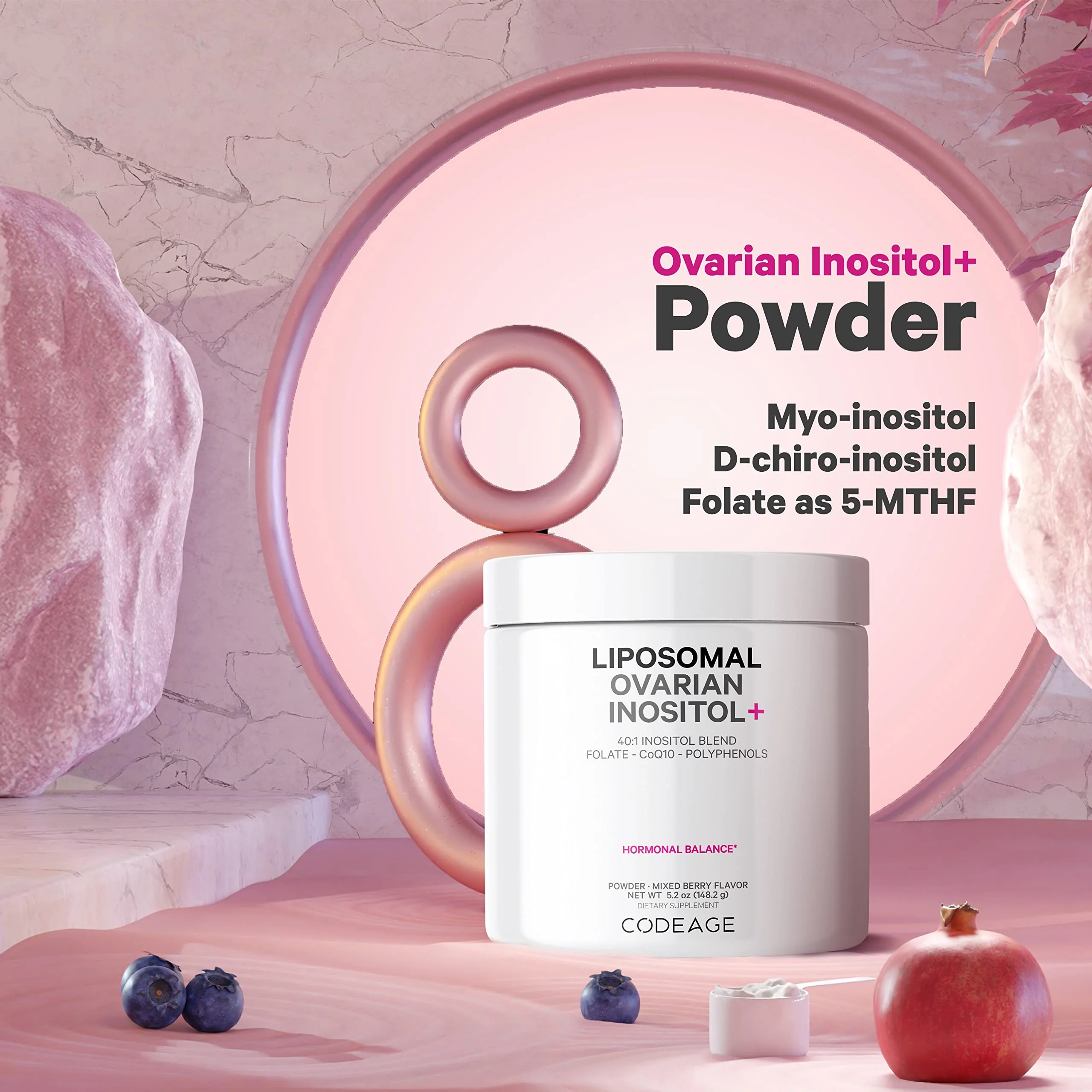 Codeage Liposomal Ovarian Inositol Powder - Myo-Inositol & D-Chiro-Inositol 40:1 Blend, Folate 5-MTHF, CoQ10, Pomegranate & Wild Blueberry - 2-Month Supply - Mixed Berry Flavor - Non-GMO, 60 Servings - Image 8