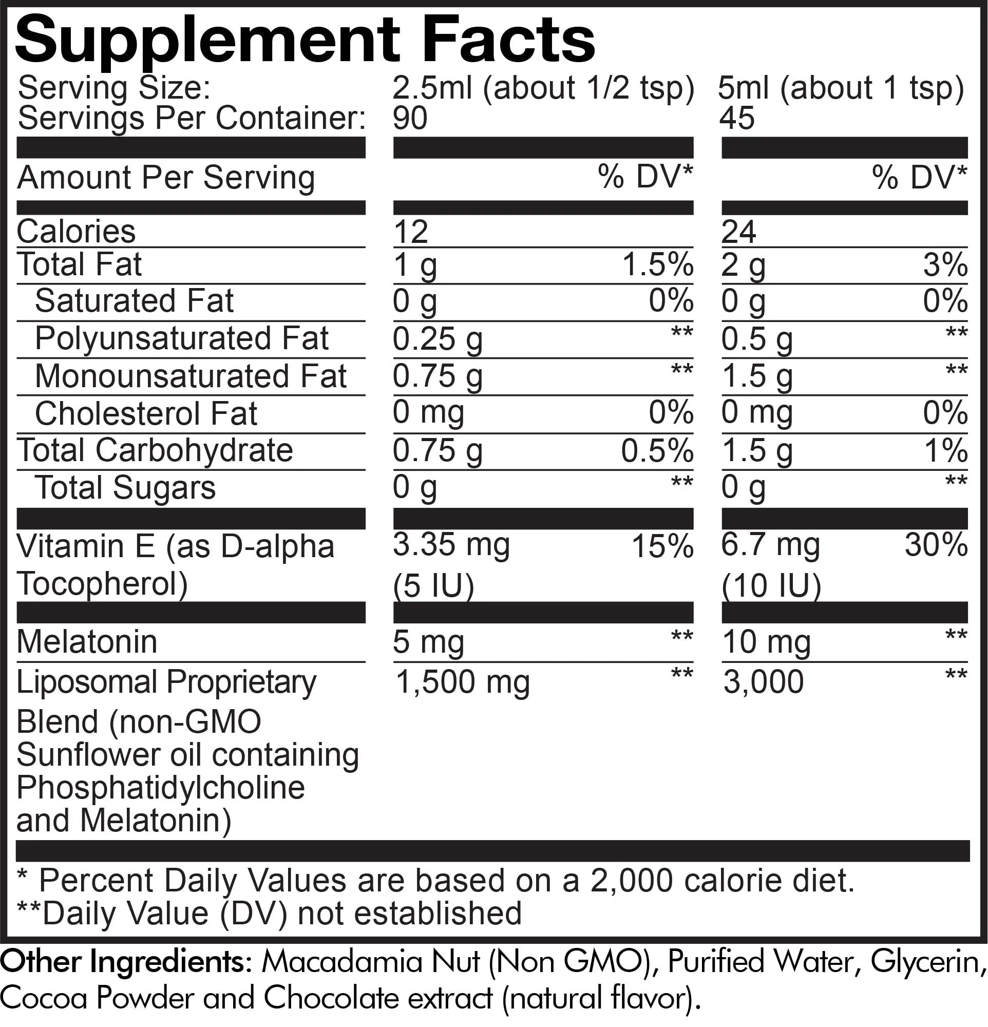 Codeage Liposomal Ultra Sleep + Liquid Melatonin Supplement for Adults, Vitamin E, Phospholipid Complex, Phosphatidylcholine, Vegan Chocolate Smoothie Drops, Non-GMO, No Sugar, 45+ Servings, 8 fl oz - Image 5