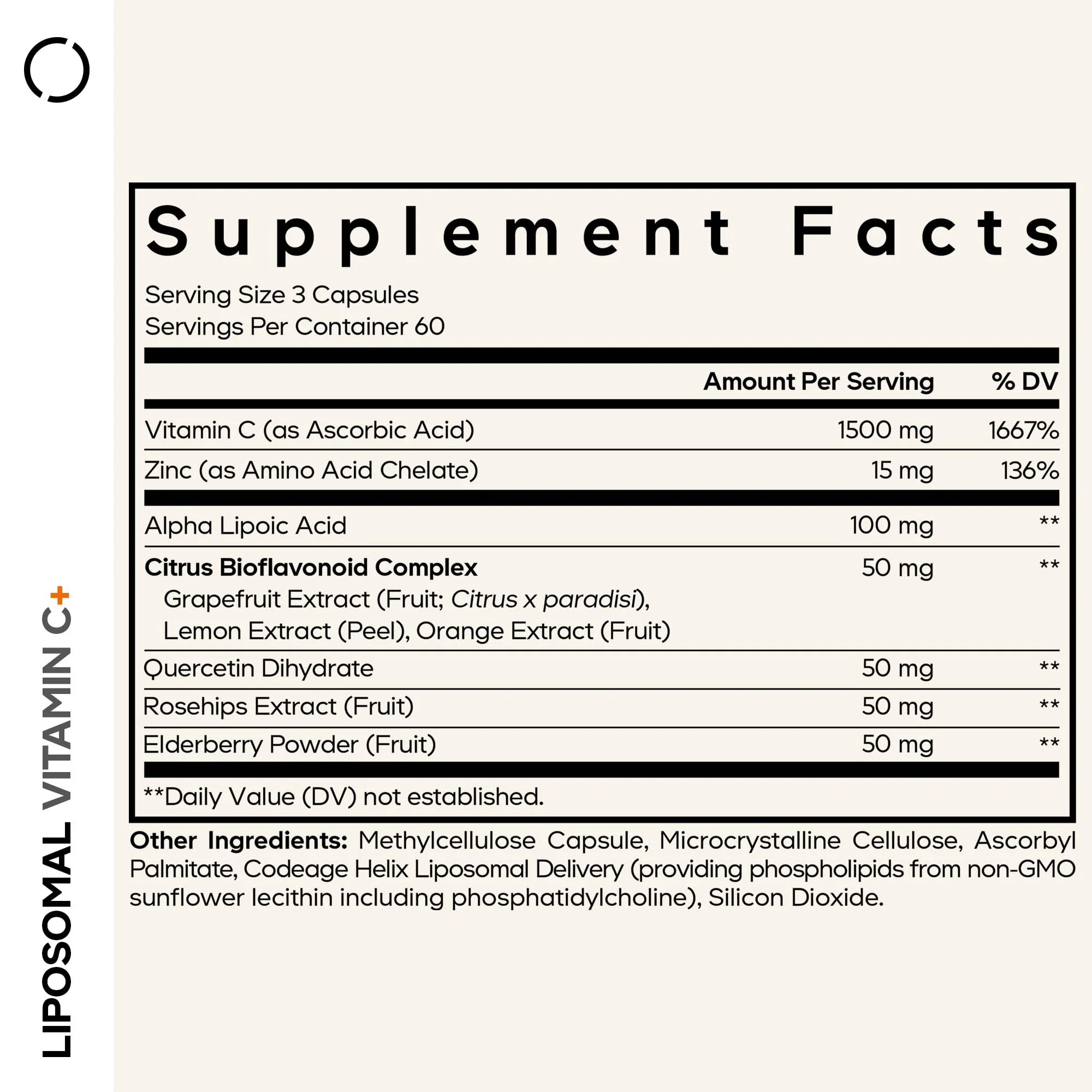 Codeage Liposomal Vitamin C 1500mg with Zinc, Elderberry, Citrus Bioflavonoids Grapefruit, Lemon, Orange Powder, Quercetin & Rose Hips Fruit – Vegan Supplement - Non-GMO, Vegan Pills, 180 Capsules - Image 9