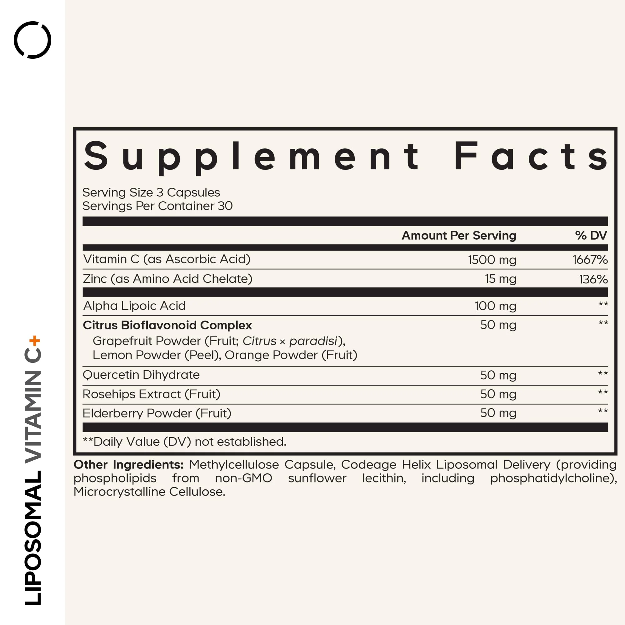 Codeage Liposomal Vitamin C Vitamins with Zinc, Elderberry, Citrus Bioflavonoids Ascorbic Acid, Quercetin & Rose Hips Fruit, Vitamina C Liposomal Supplement Pills - Non-GMO, Vegan - 90 Capsules - Image 9