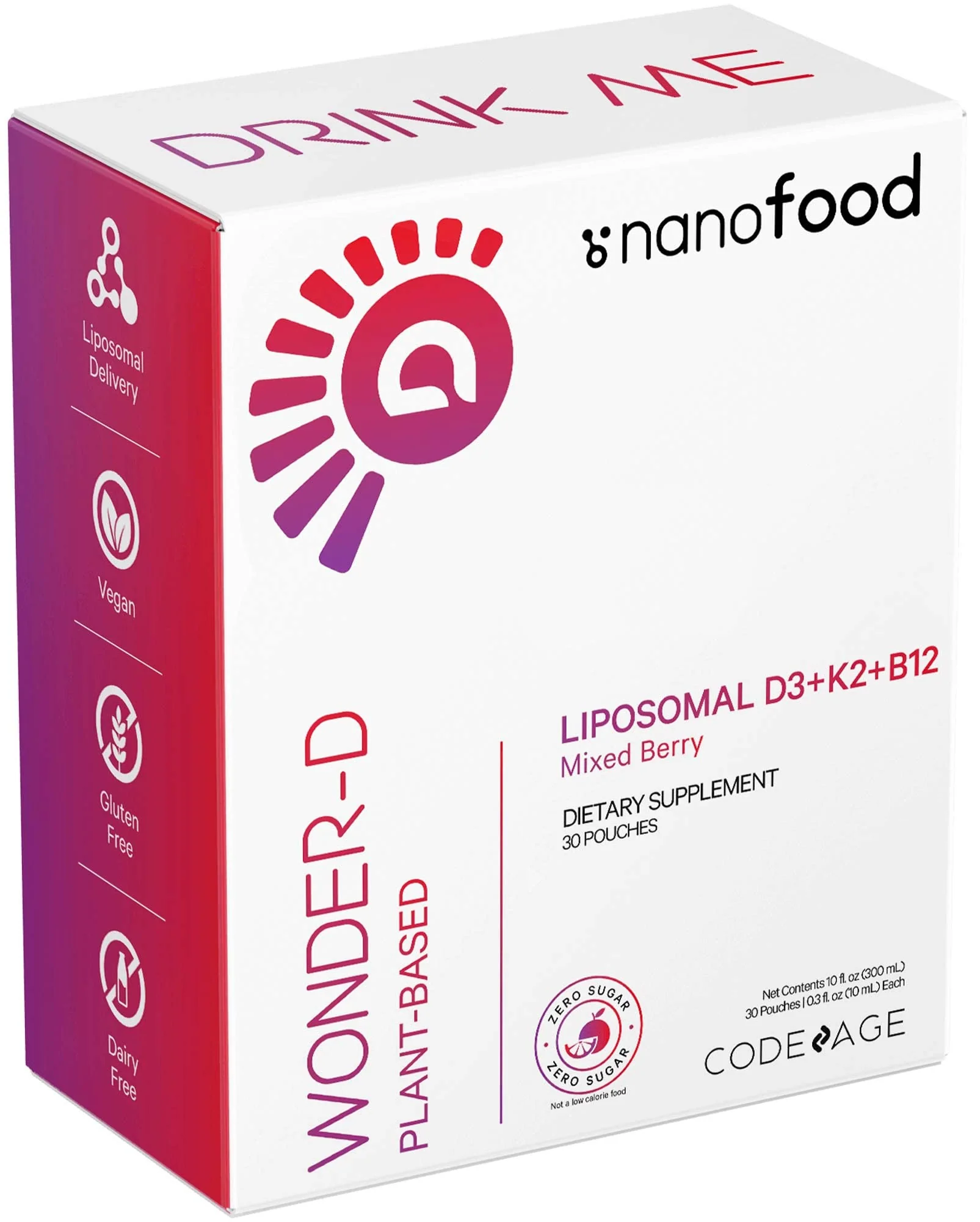 Codeage Liposomal Vitamin D3 Liquid Supplement Sachet, Wonder-D Cholecalciferol Vegan Liquid Multivitamin, Plant-Based Vitamins K2 B12, Non-GMO Phospholipids, Vitamin E, Berry Flavor - 30 Pouches - Image 2