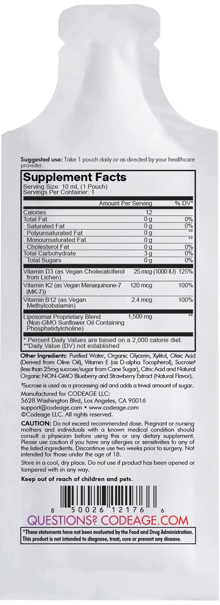 Codeage Liposomal Vitamin D3 Liquid Supplement Sachet, Wonder-D Cholecalciferol Vegan Liquid Multivitamin, Plant-Based Vitamins K2 B12, Non-GMO Phospholipids, Vitamin E, Berry Flavor - 30 Pouches - Image 5