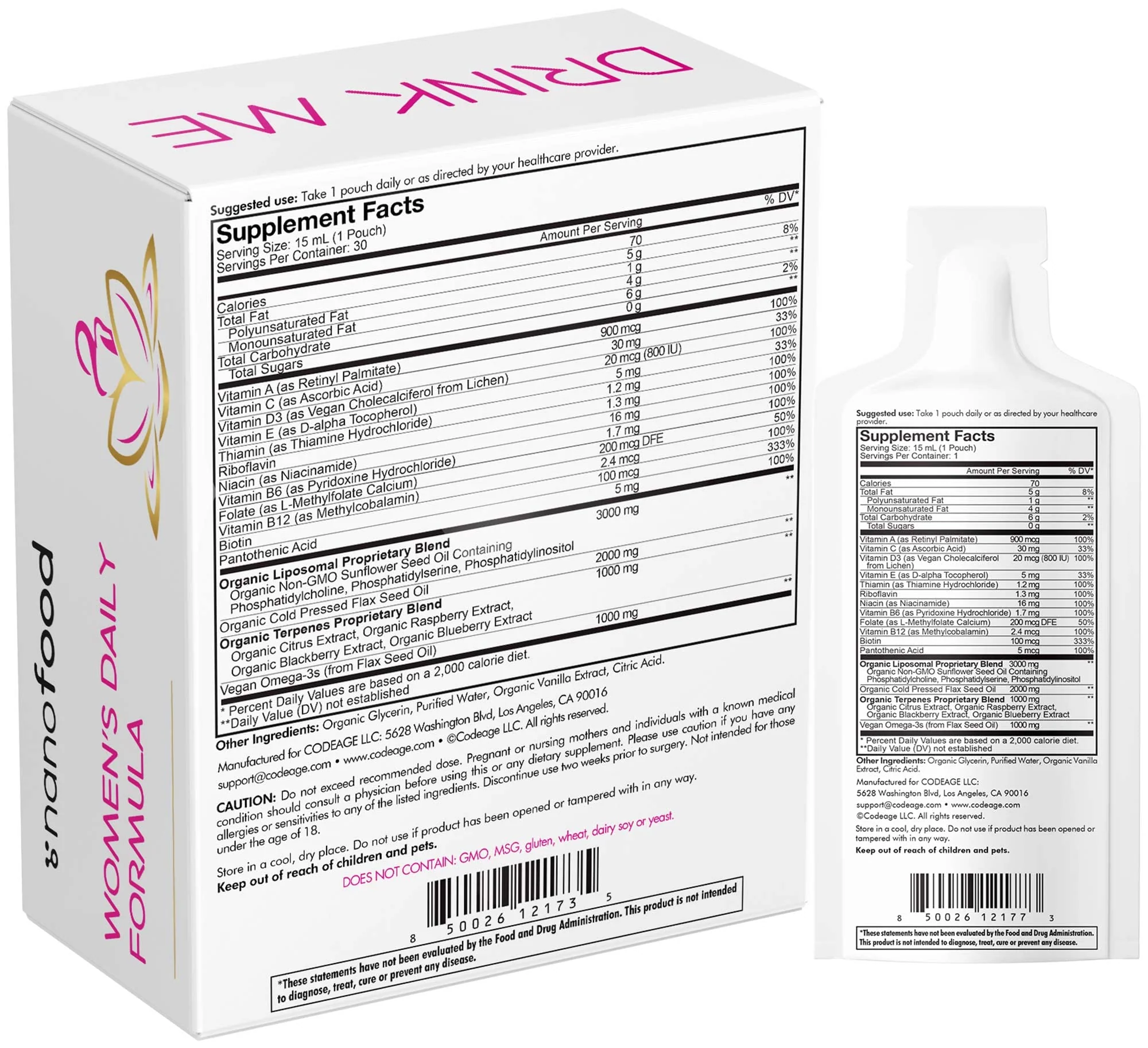 Codeage Liposomal Women's Daily Vitamins Liquid Pouch Formula, Vegan Omega-3 Liquid Multivitamin Supplement, Biotin, Vitamins A, B, C, D, E, Riboflavin, Berry - Non-GMO - 30 Pouches - Image 2