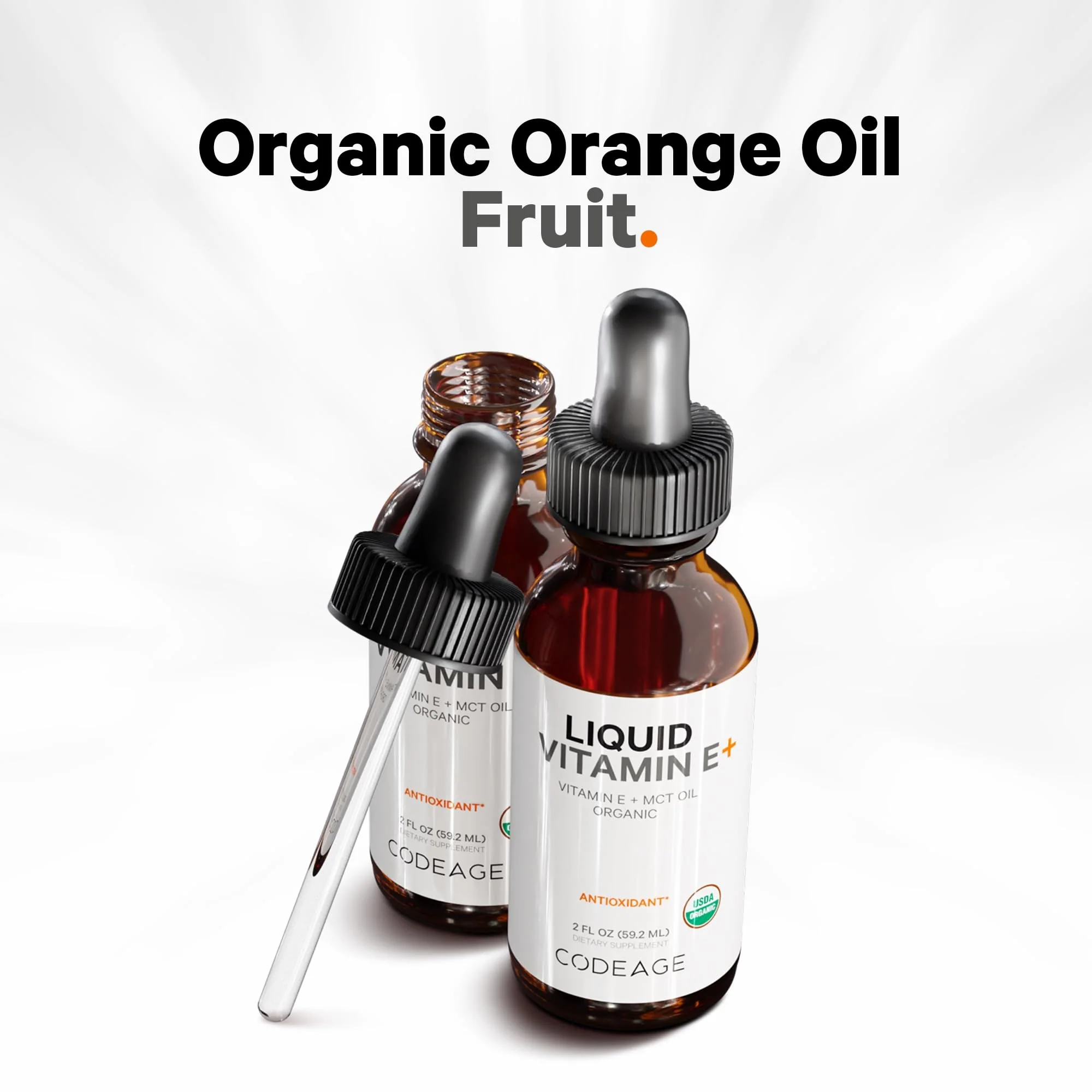 Codeage Liquid Vitamin E+ - USDA-Certified Organic Vitamin E - 2-Month Supply - D-Alpha Tocopherol Acetate, Organic MCT Oil, Orange Fruit Oil, Unflavored, Non-GMO, Vegan, Gluten-Free, 2 fl oz - Image 7