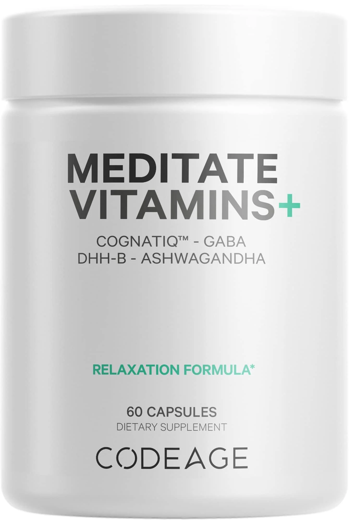 Codeage Meditate Vitamins+ Supplement - CognatiQ, DHH-B, GABA, Ashwagandha, Organic Mushrooms, Blueberries - BDNF Brain Pills and Neuroprotein - Vegan, Non-GMO, Gluten-Free - 60 Capsules