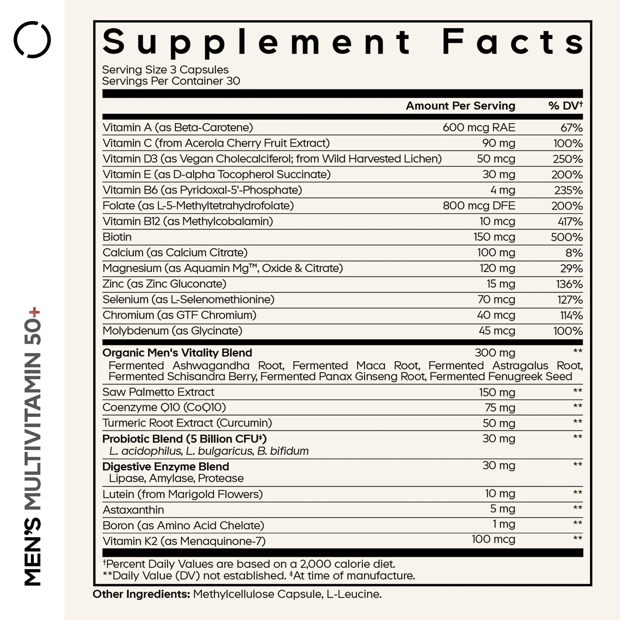Codeage Men's Multivitamin 50+ Supplement - Essential Vitamins for Men Over 50 Years Old, Minerals, CoQ10, Turmeric, Saw Palmetto, Maca, Panax Ginseng, Probiotics & Botanicals - Non-GMO - 90 Capsules - Image 9