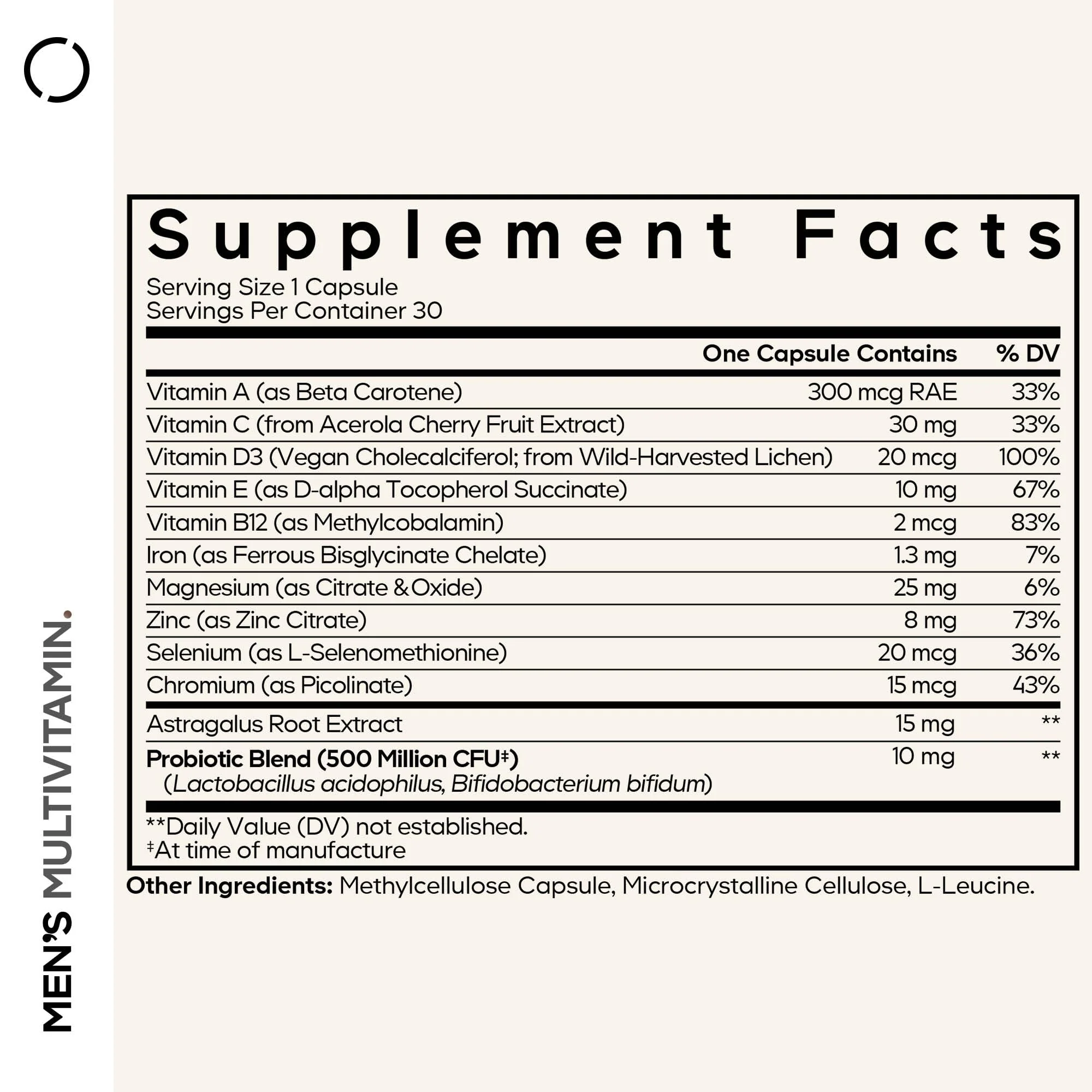 Codeage Men's Multivitamin - Daily Vitamins for Men with Vitamin A, C, D3, E, B12, Magnesium, Zinc, Iron, Chromium, Probiotics, Astragalus & More - 1 Capsule Per Serving - 30 Capsules - Image 9