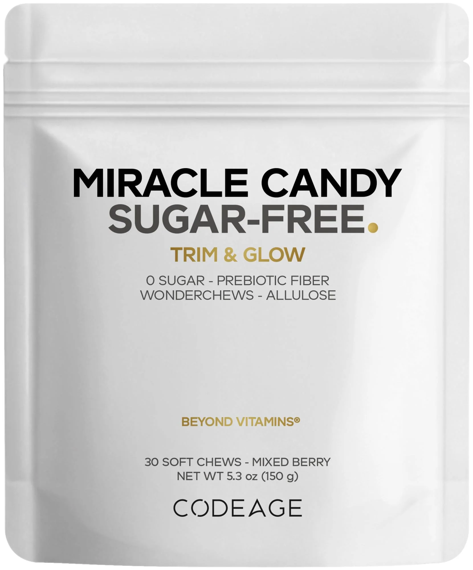 Codeage Miracle Candy Sugar-Free Candies, Mixed Berry Soft Chews – Allulose, Prebiotic Fiber – Low-Calorie Wonderchews – 0g Sugar Soft Chews - 30 Count