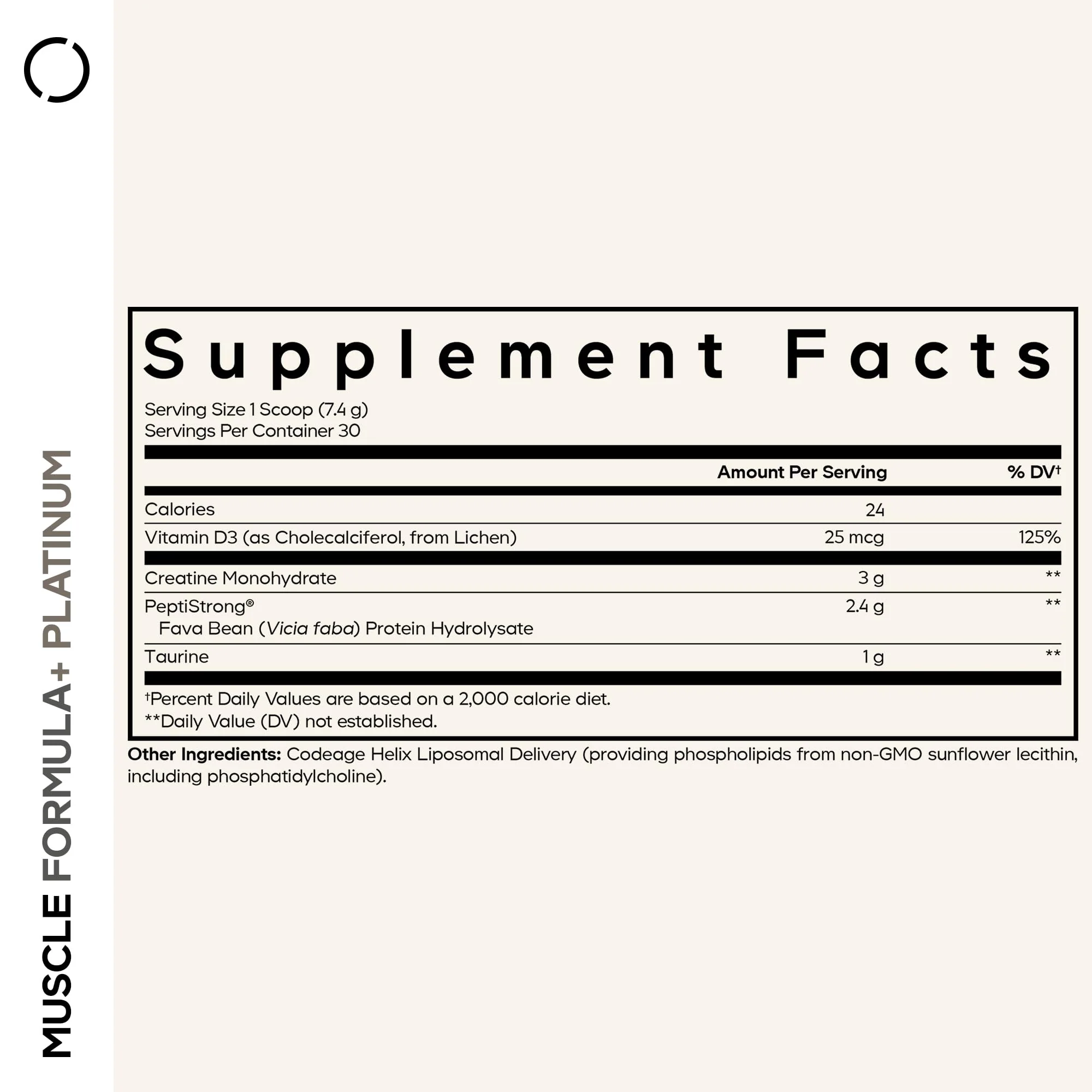Codeage Muscle Formula+ Platinum Supplement - Creatine Monohydrate, PeptiStrong Fava Bean Protein Hydrolysate, Taurine, Vitamin D3, Liposomal Delivery - Non-GMO - Unflavored Protein Powder - 8.78 Oz - Image 9