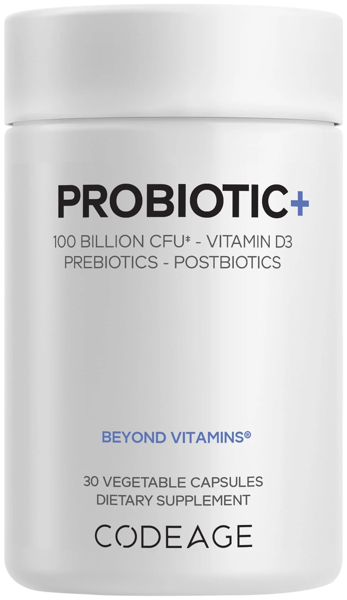 Codeage Probiotic+ 100 Billion CFU Supplement - 12-Strain Probiotic Blend, Organic Prebiotic Fiber, Postbiotics, Vitamin D3, Zinc Bisglycinate, Quercetin - for Men & Women - Non-GMO- 30 Capsules