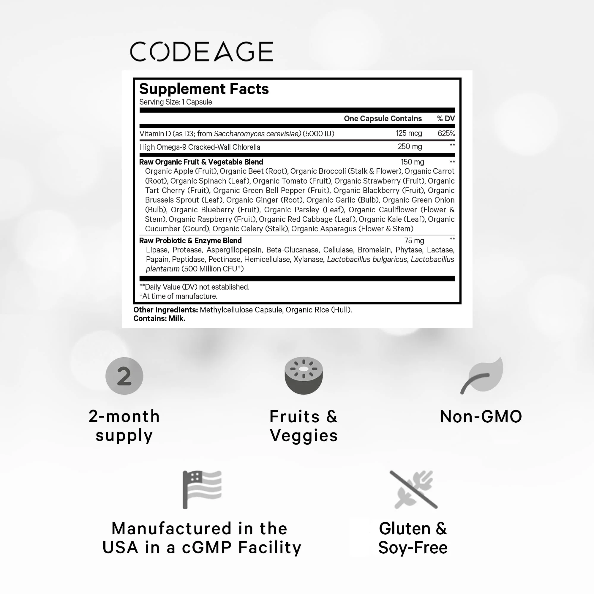Codeage Raw Vitamin D3+ High Potency 5000 IU Supplement from Saccharomyces Cerevisiae - Raw Vitamin, Probiotics, Digestive Enzymes, Fruits & Greens - 2-Month Supply - 60 Capsules - Image 9