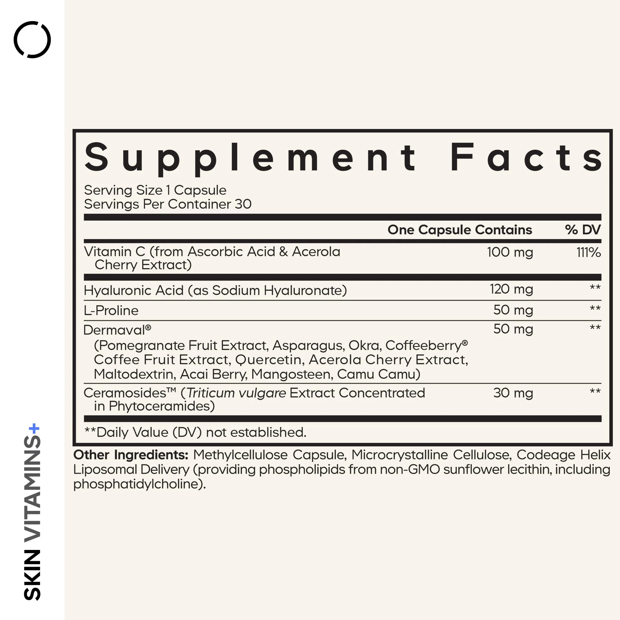 Codeage Skin Vitamins+ Supplement – Ceramosides, Dermaval, Hyaluronic Acid, Coffeeberry, Vitamin C – Skin Elasticity, Wrinkle & Moisture Support – Liposomal Delivery – Non-GMO, 30 Capsules - Image 9