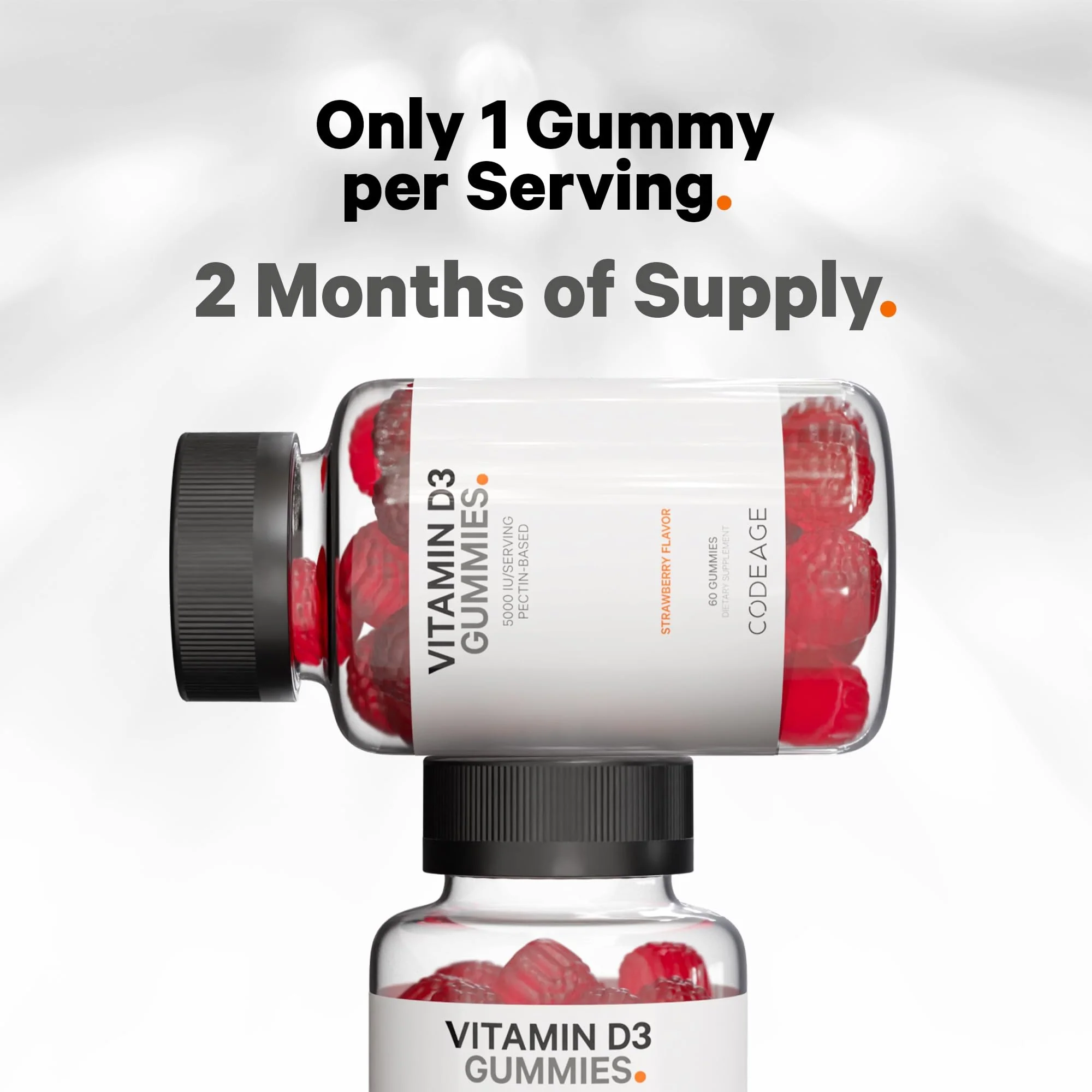 Codeage Vitamin D3 Gummy Vitamins, Vitamin D3 5000 IU Gummies Cholecalciferol 125 mcg - 2-Month Supply - Soft Pectin-Based, Animal Gelatin-Free Vitamins Gummy, Strawberry, Gluten-Free - 60 Gummies - Image 6