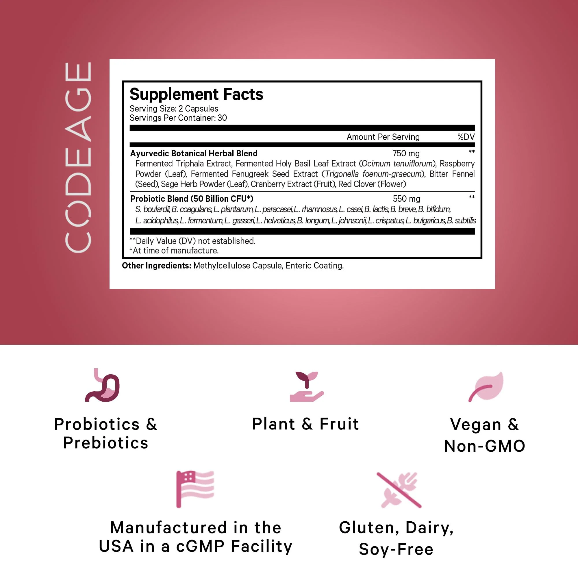 Codeage Women’s Probiotics Supplement - 50 Billion CFUs - SBO Probiotics & Prebiotics - Cranberries - Feminine Health - Fermented Botanical Blend, Whole Food Supplement - Vegan, Non-GMO - 60 Capsules - Image 10