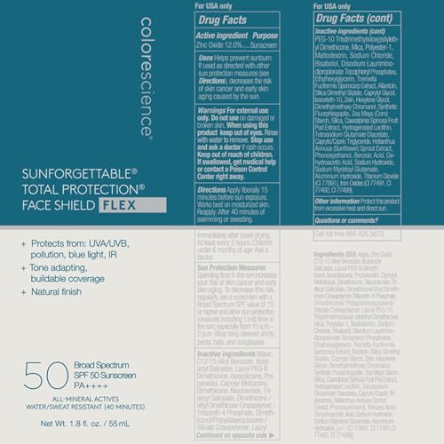 Colorescience 50 to 70 SPF Total Protection Face Shield Flex SPF 50, Zinc Oxide Formula, Tan, 1.8 fl. oz. - Image 4