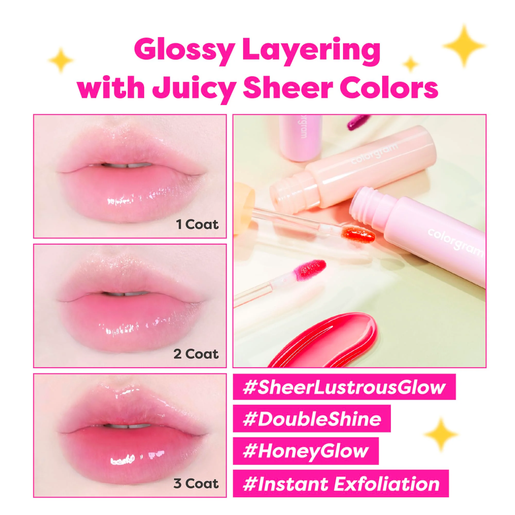 COLORGRAM FRUITY GLASS GLOSS 02 CHEWY TANGERINE | Non-Sticky Glossy Lip Tint with Glass-Like Shine | Long-Lasting Hydrating Lip Gloss for Smooth & Plump Lips - Image 4