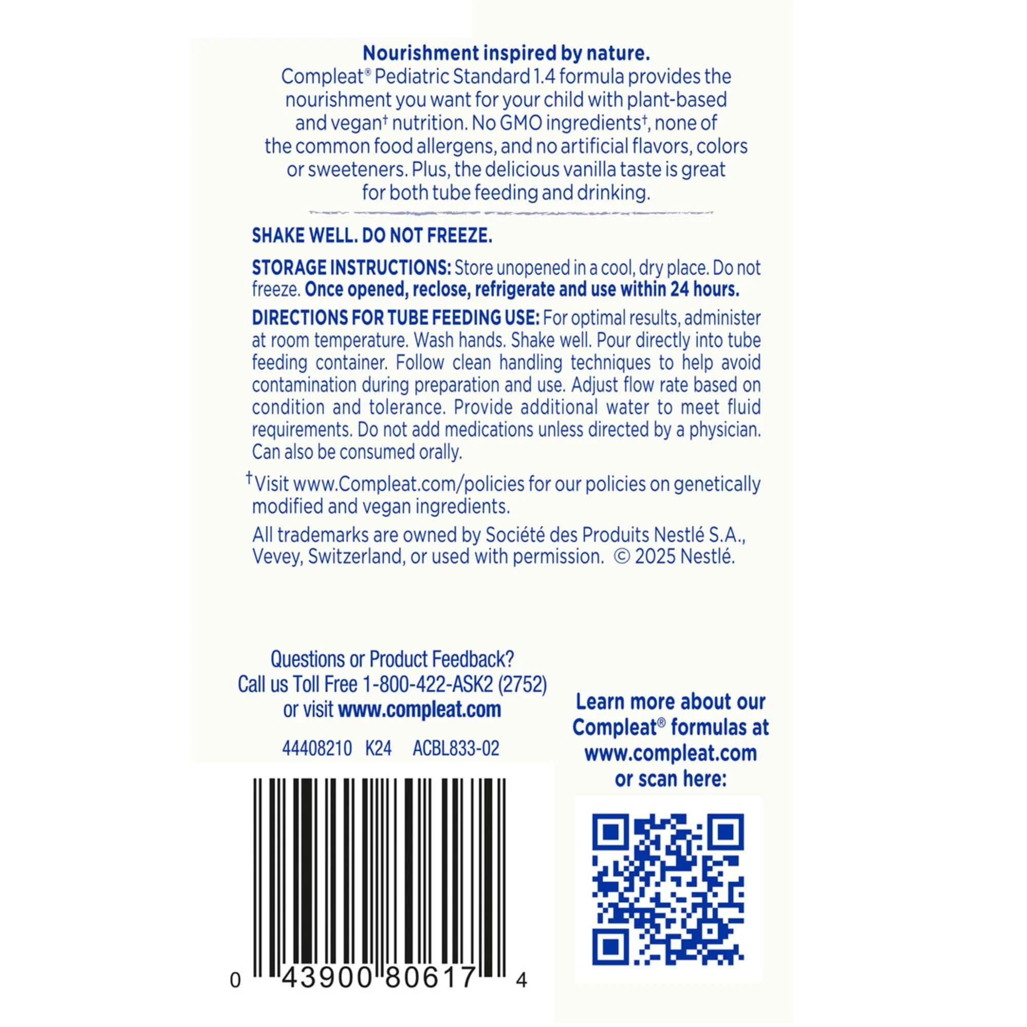Compleat Pediatric Standard 1.4 Cal Pediatric Tube Feeding Meal Vanilla 8.45 oz Carton, 6 Count - Image 2
