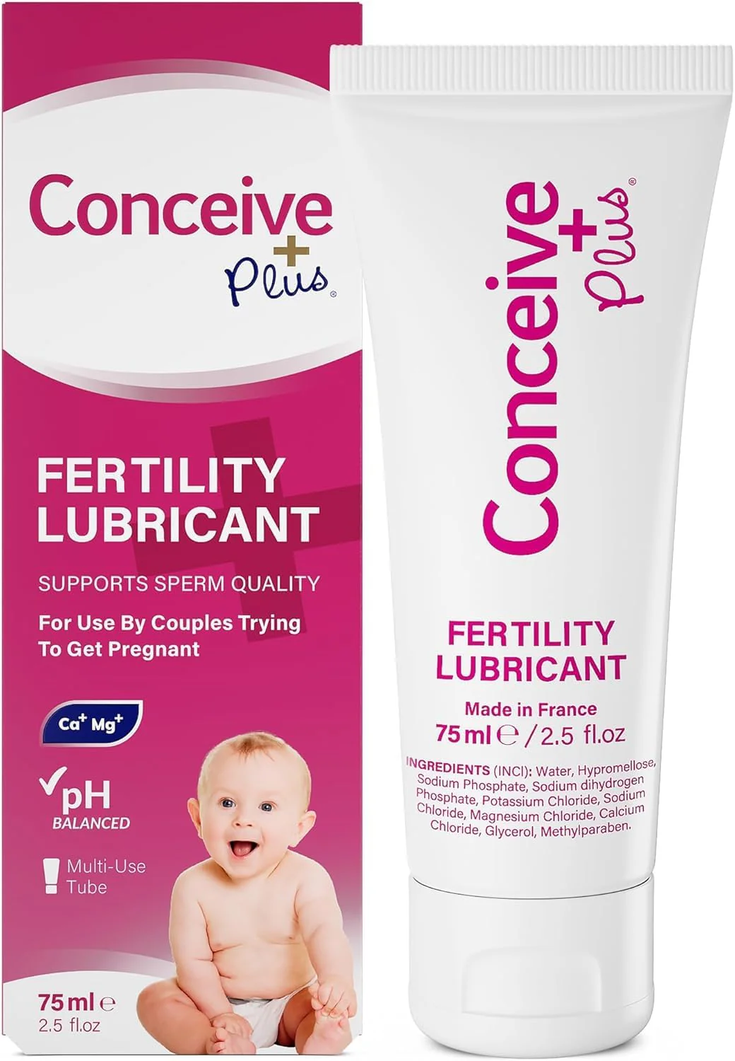 Conceive Plus Fertility Lubricant for TTC Couples – pH Balanced, Sperm Friendly Gel with Magnesium and Calcium – Water Based Fertility Lube – 2.5 oz Tube