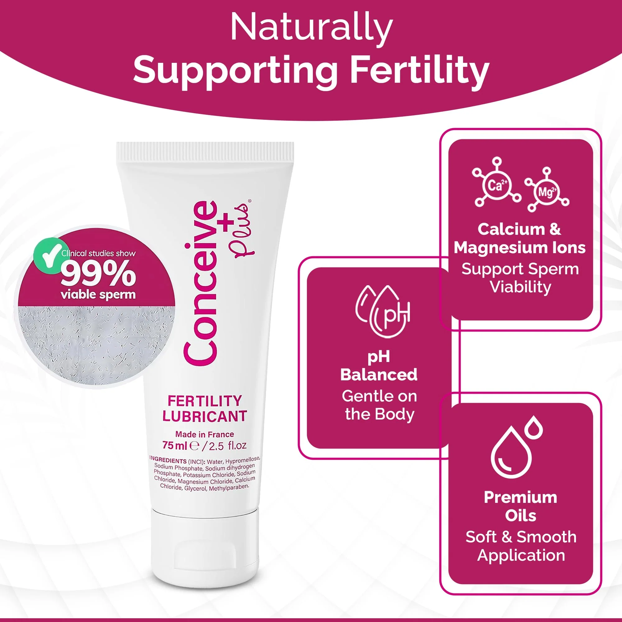 Conceive Plus Fertility Lubricant for TTC Couples – pH Balanced, Sperm Friendly Gel with Magnesium and Calcium – Water Based Fertility Lube – 2.5 oz Tube - Image 6