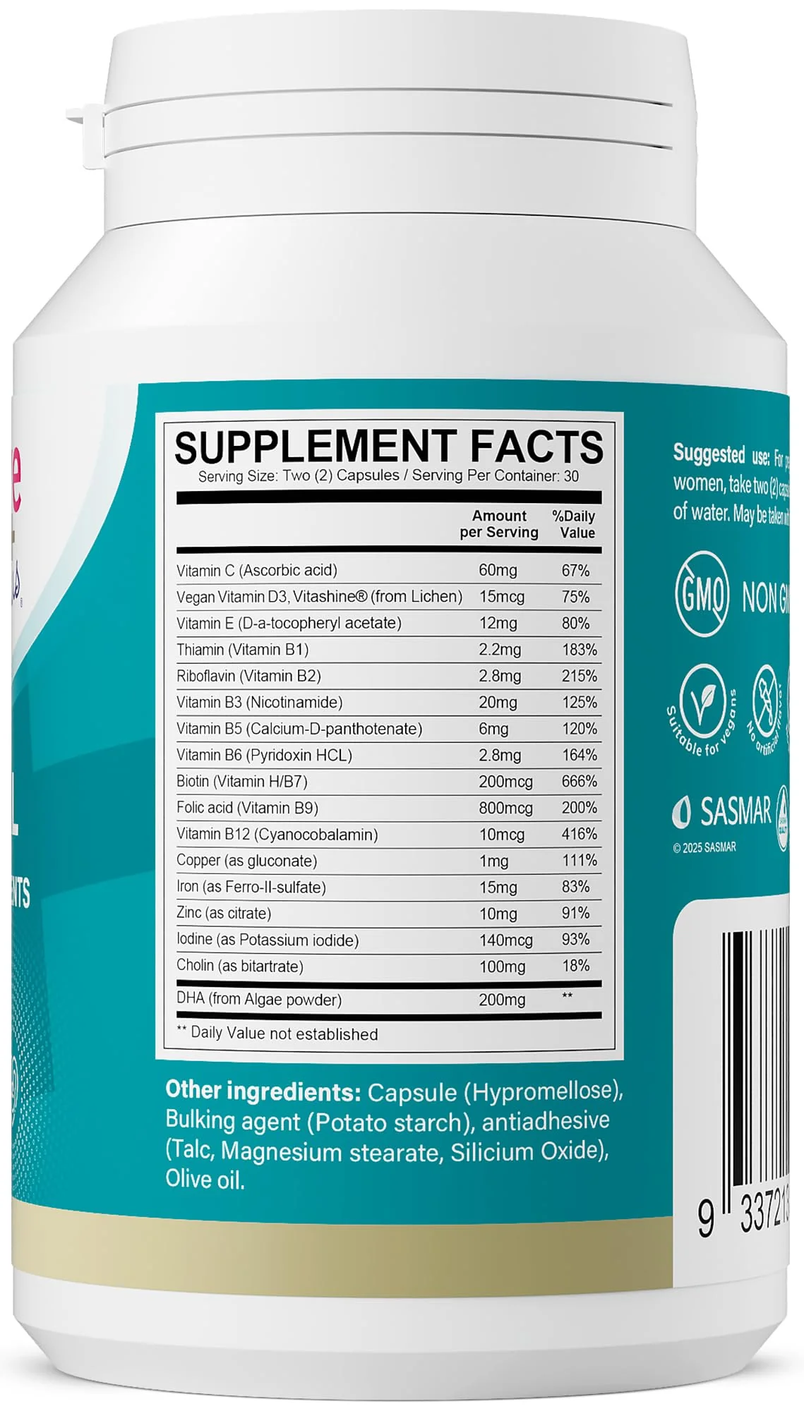 Conceive Plus Prenatal Vitamins for Women Supplement - Multivitamin With Folic Acid for Pregnancy Vegan, Choline, Iron - Pre Natal Vitamins DHA, Non GMO - Maternity Vitamin for Brain & Eye 60 Capsules - Image 4