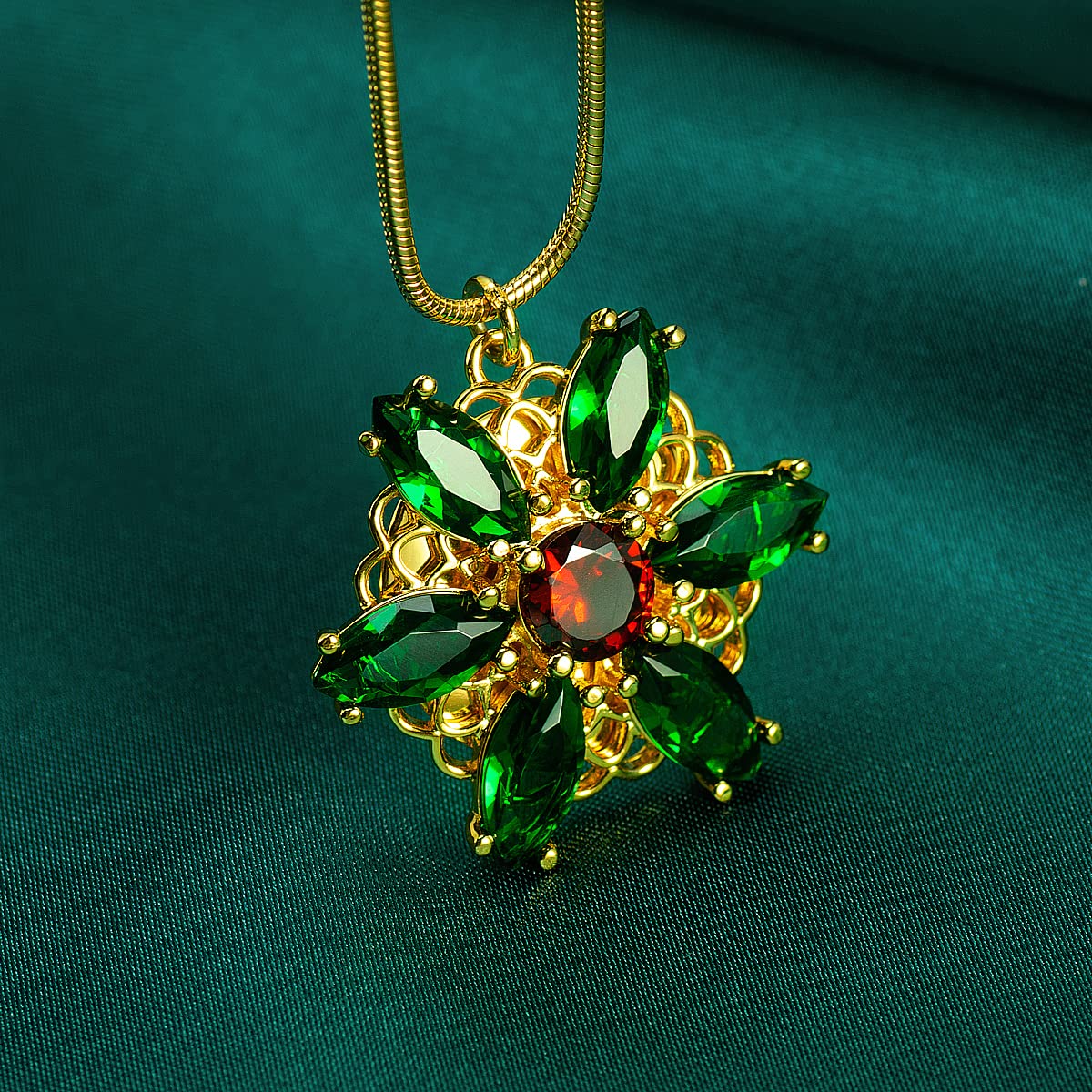 Confede Anastasia Necklace-Lost Princess Inspired Together In Paris Emerald Stone Flower Necklace for Women, Green - Image 2