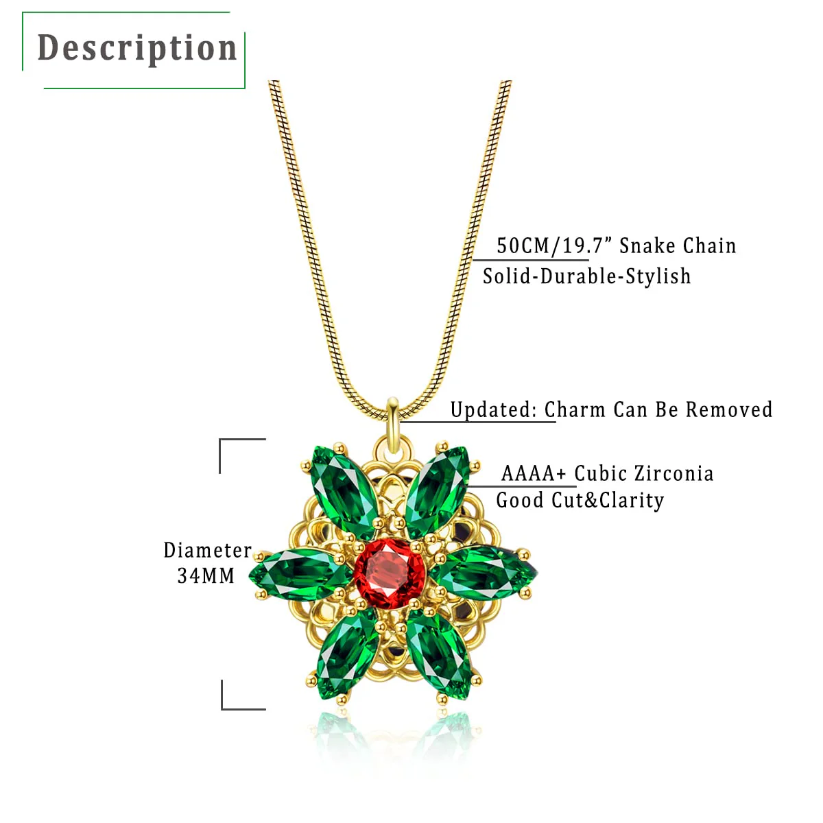 Confede Anastasia Necklace-Lost Princess Inspired Together In Paris Emerald Stone Flower Necklace for Women, Green - Image 3