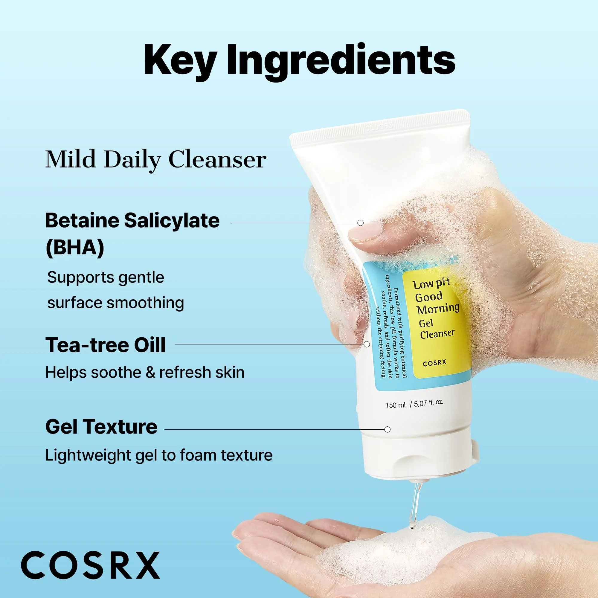 COSRX Low pH Good Morning Gel Face Cleanser, 5.07 fl oz, BHA Face Wash, Daily Mild Face Cleanser for Sensitive Skin, PH Balancing, Korean Skin Care, Korean Face Wash - Image 7