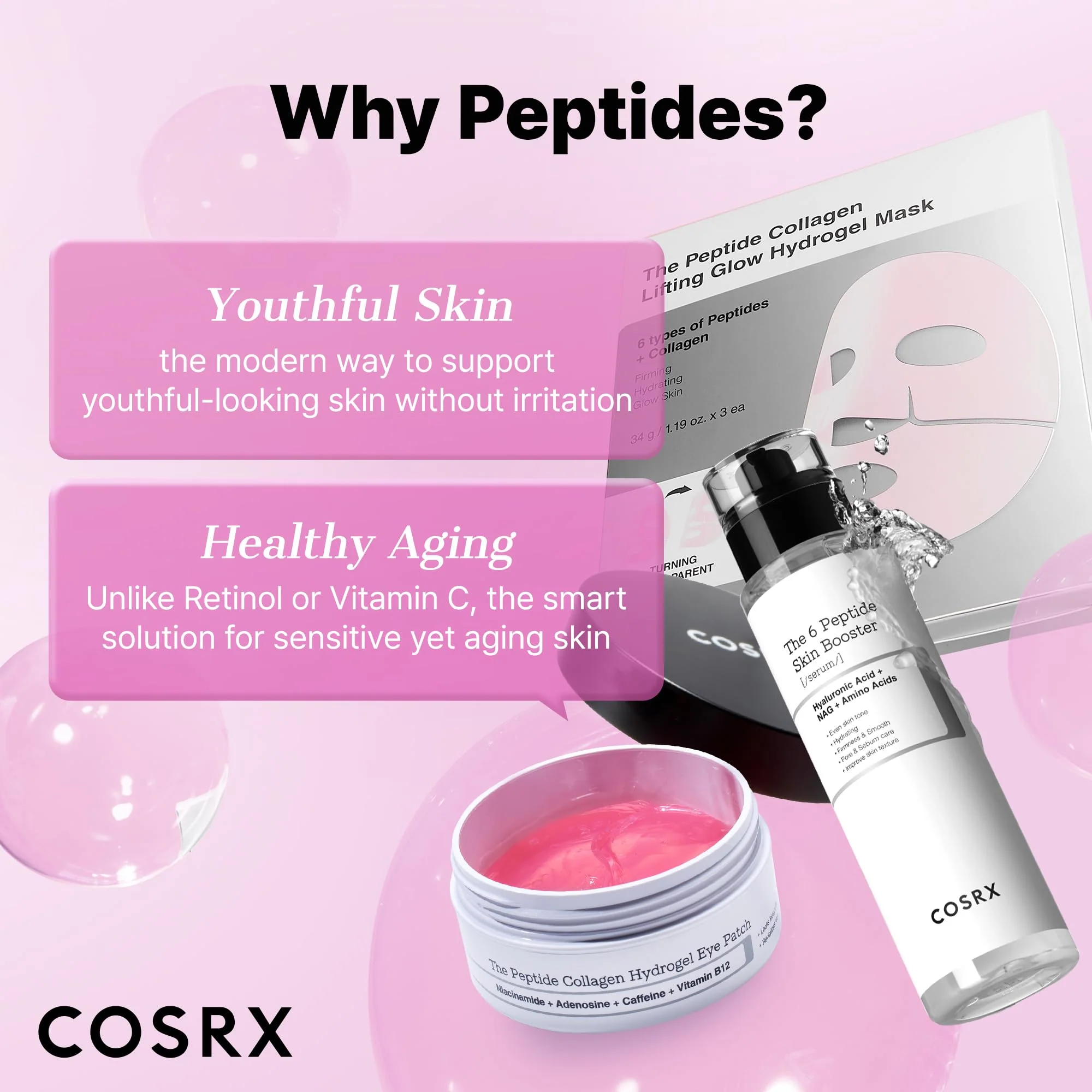 COSRX Pink Peptides Collagen Hydrogel Eye Patch for Puffy Eyes and Dark Circles, Under Eye Mask, 60 Under Eye Patches, Korean Skin Care - Image 7