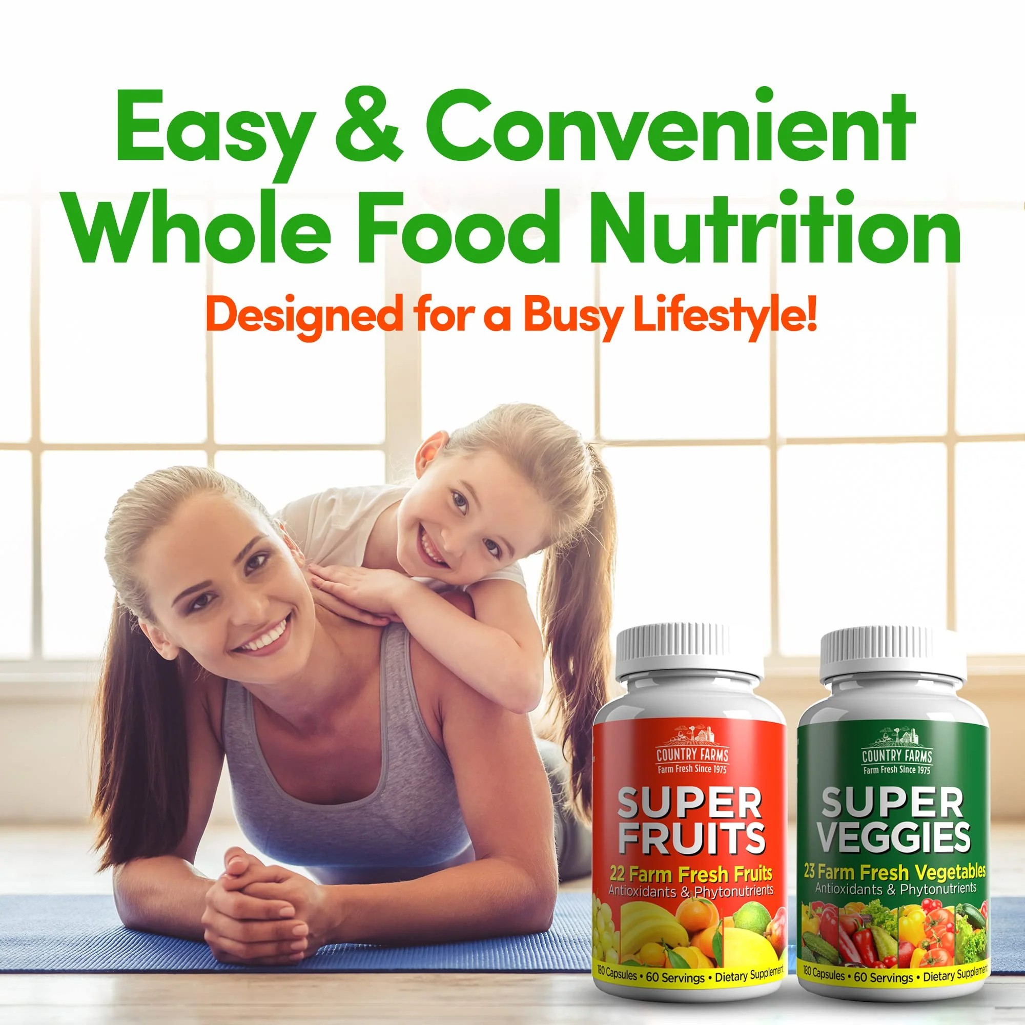 Country Farms Fruits and Vegetables Supplement, 180 Fruit and 180 Veggie Capsules, Greens and Reds Packed with Superfoods, Powerful Antioxidants, 60 Servings - Image 5