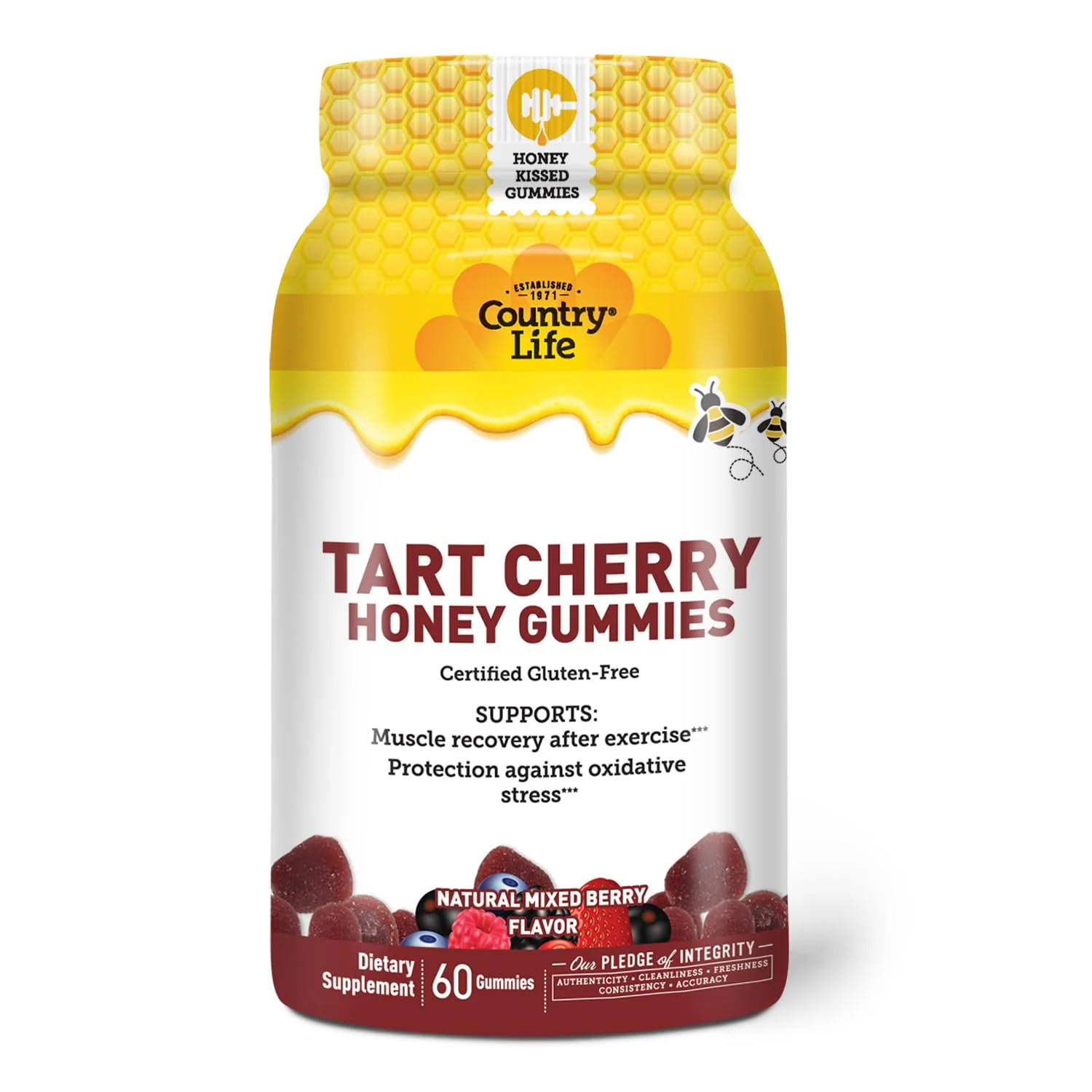 Country Life® Tart Cherry Honey Gummies - Non-GMO - Certified Gluten Free - Certified Vegetarian by AVA –to Support Muscle Recovery After Exercise*** - Image 5