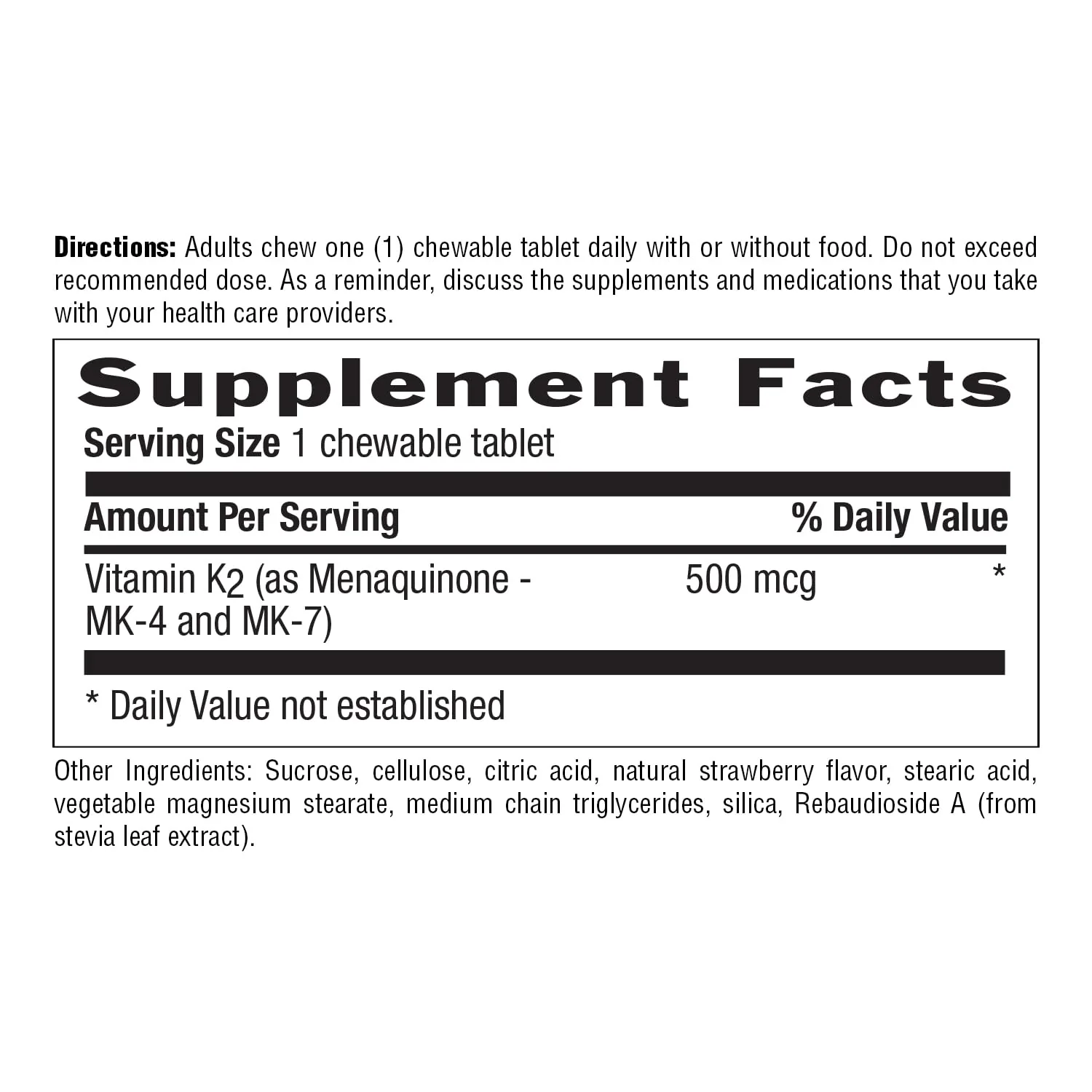 Country Life® Vegan K2-500 mcg, 60 Ct. Chewable Tablets. Strawberry Flavor - Certified Gluten Free - Certified Vegan by AVA – to Support Bone Health - Image 2
