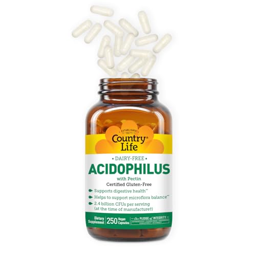 Country Life Acidophilus Probiotic Supplement for Women & Men - Free from Common Allergens - 2.4 Billion CFUs to Support Digestive Health - Dairy-Free, Non-GMO, 250 Vegan Capsules - Image 6