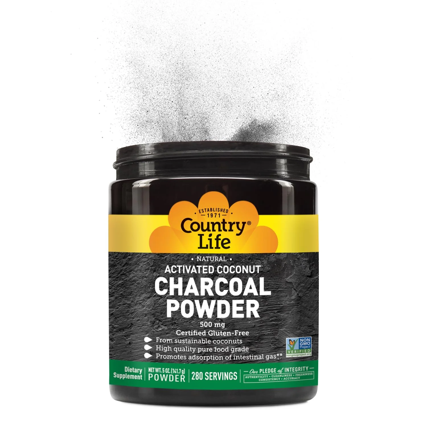 Country Life Activated Coconut Charcoal Powder 500mg – Natural Activated Charcoal for Digestive Health, Gas & Bloating Relief, DIY Uses - Non-GMO, Gluten-Free, Vegan, 5oz Powder - Image 4
