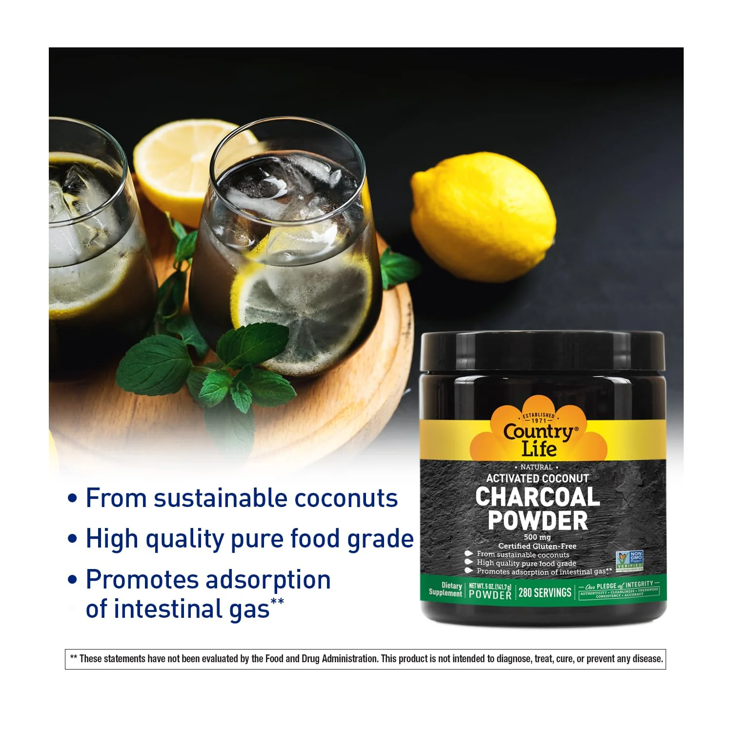 Country Life Activated Coconut Charcoal Powder 500mg – Natural Activated Charcoal for Digestive Health, Gas & Bloating Relief, DIY Uses - Non-GMO, Gluten-Free, Vegan, 5oz Powder - Image 6
