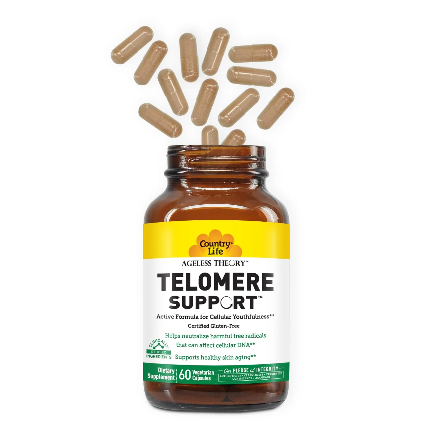 Country Life Ageless Theory Telomere Support- Certified Vegan and Gluten Free - Anti Aging Supplement - 60 Capsules - Resvinol Grape Extract - Immune & Cardiovascular Support - Image 4
