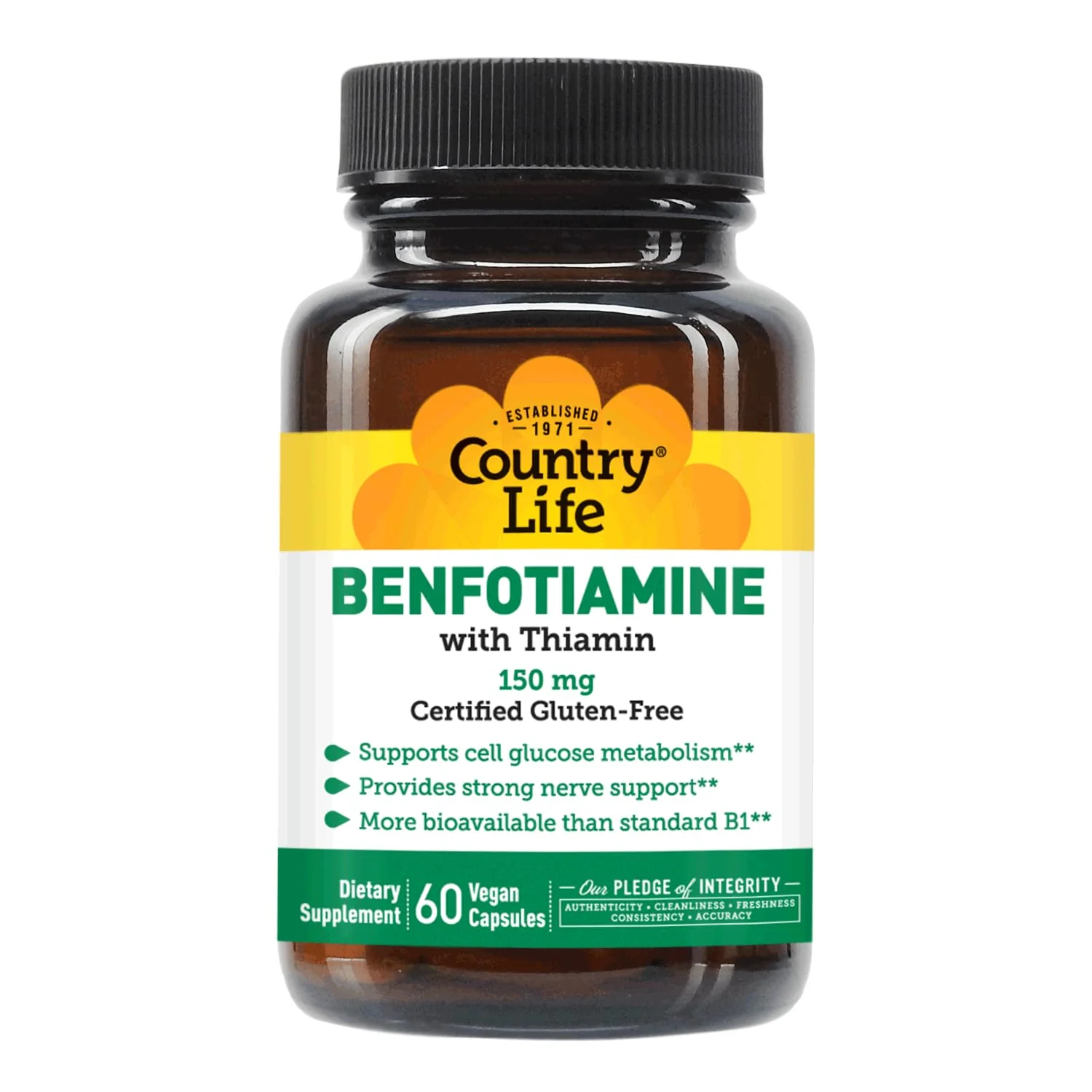 Country Life Benfotiamine with Thiamin, Nerve Health Support, 150mg, 60 Vegetarian Capsules, Certified Gluten Free, Certified Vegan - Image 4