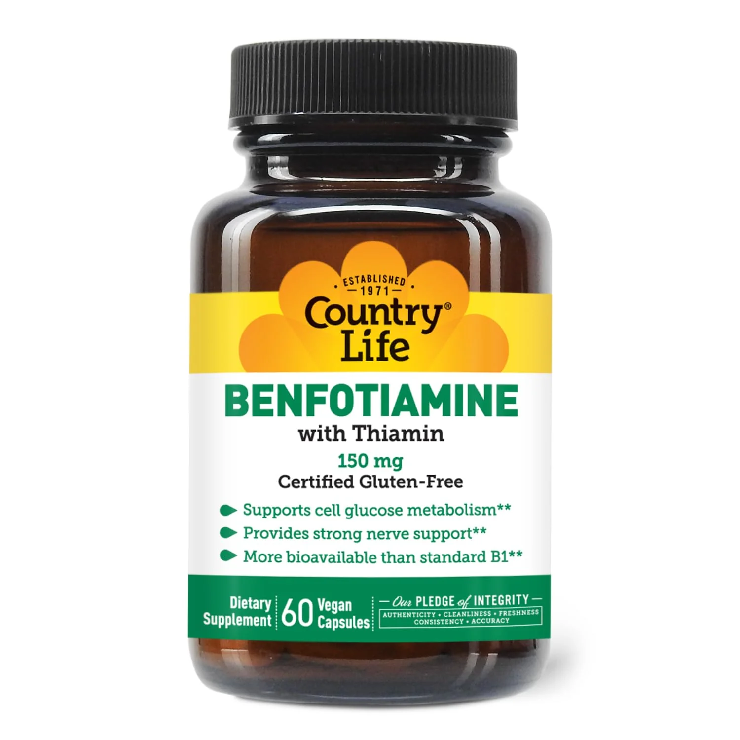 Country Life Benfotiamine with Thiamin, Nerve Health Support, 150mg, 60 Vegetarian Capsules, Certified Gluten Free, Certified Vegan - Image 5