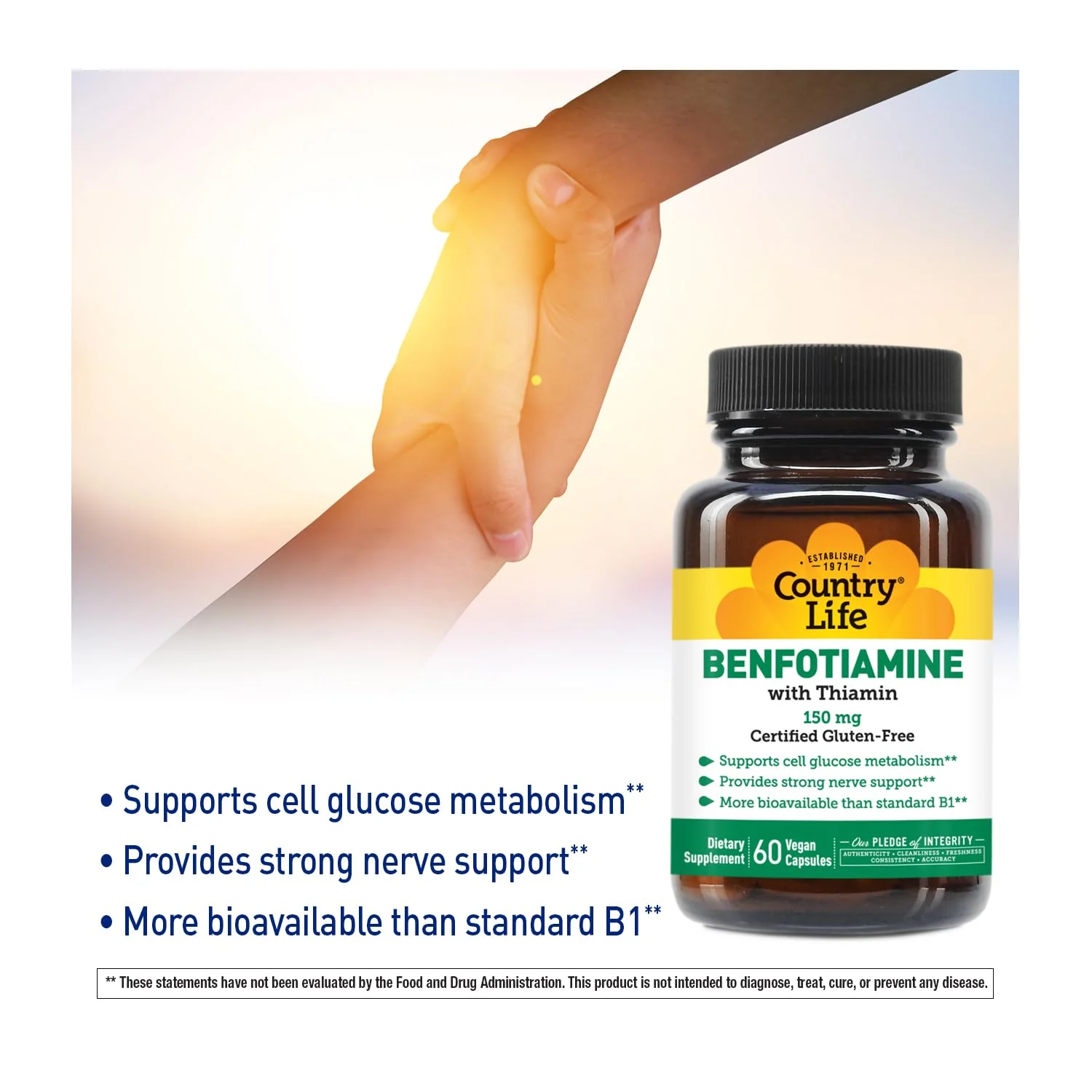 Country Life Benfotiamine with Thiamin, Nerve Health Support, 150mg, 60 Vegetarian Capsules, Certified Gluten Free, Certified Vegan - Image 6