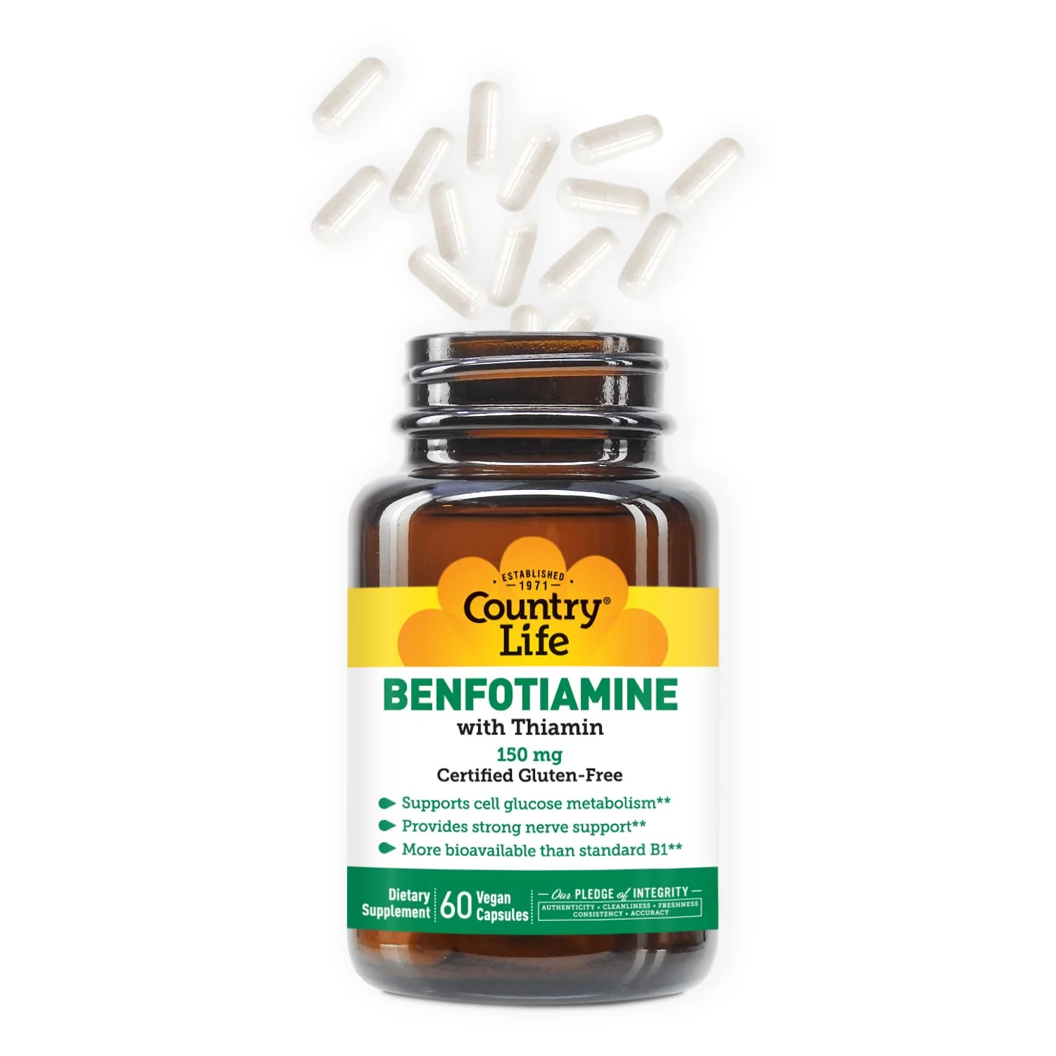 Country Life Benfotiamine with Thiamin, Nerve Health Support, 150mg, 60 Vegetarian Capsules, Certified Gluten Free, Certified Vegan - Image 8