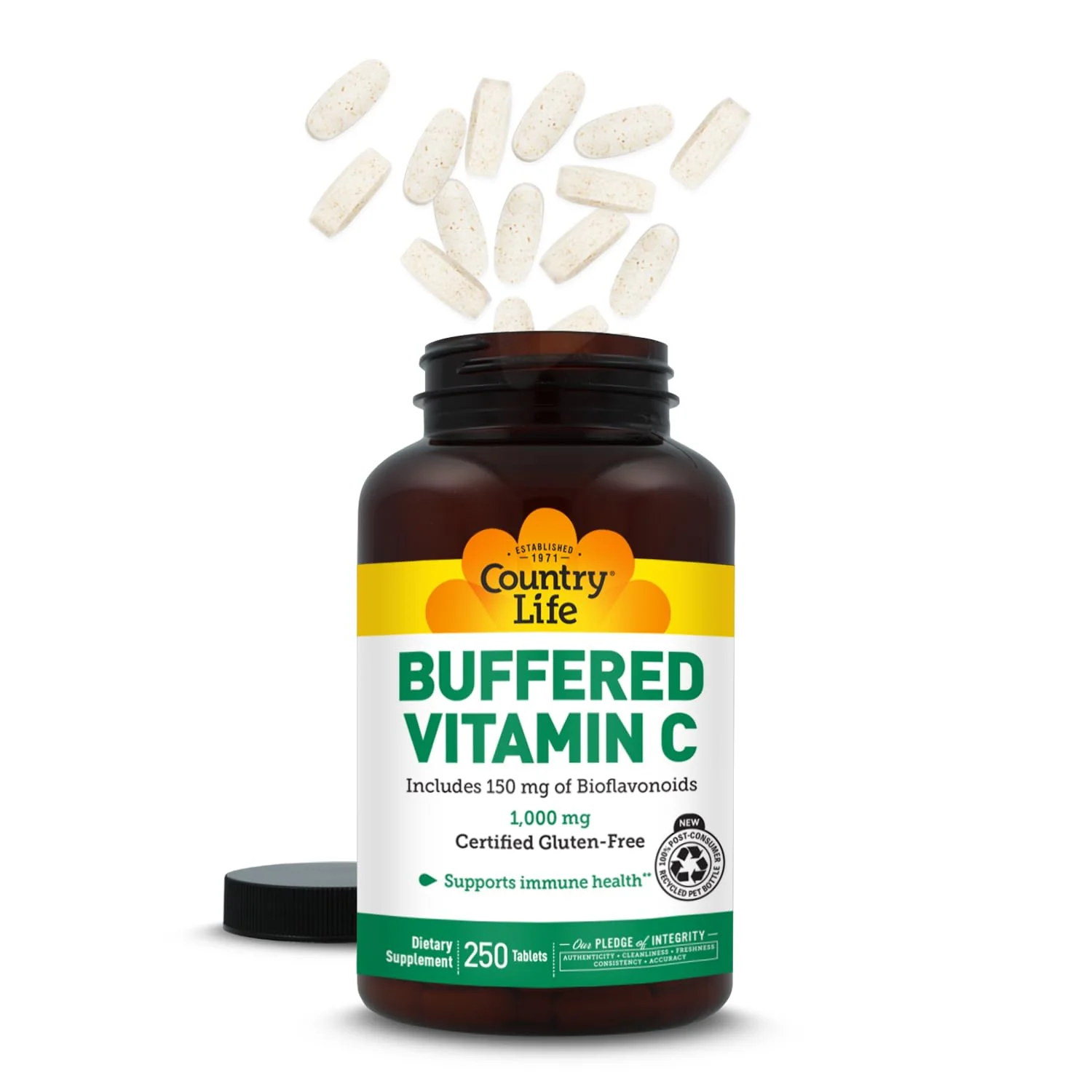Country Life Buffered Vitamin C 1000mg with Bioflavonoids, Calcium, Magnesium, Potassium - Immune Support, Vegan Capsules, Gluten-Free, Gentle on Stomach - 250 Tablets - Image 2