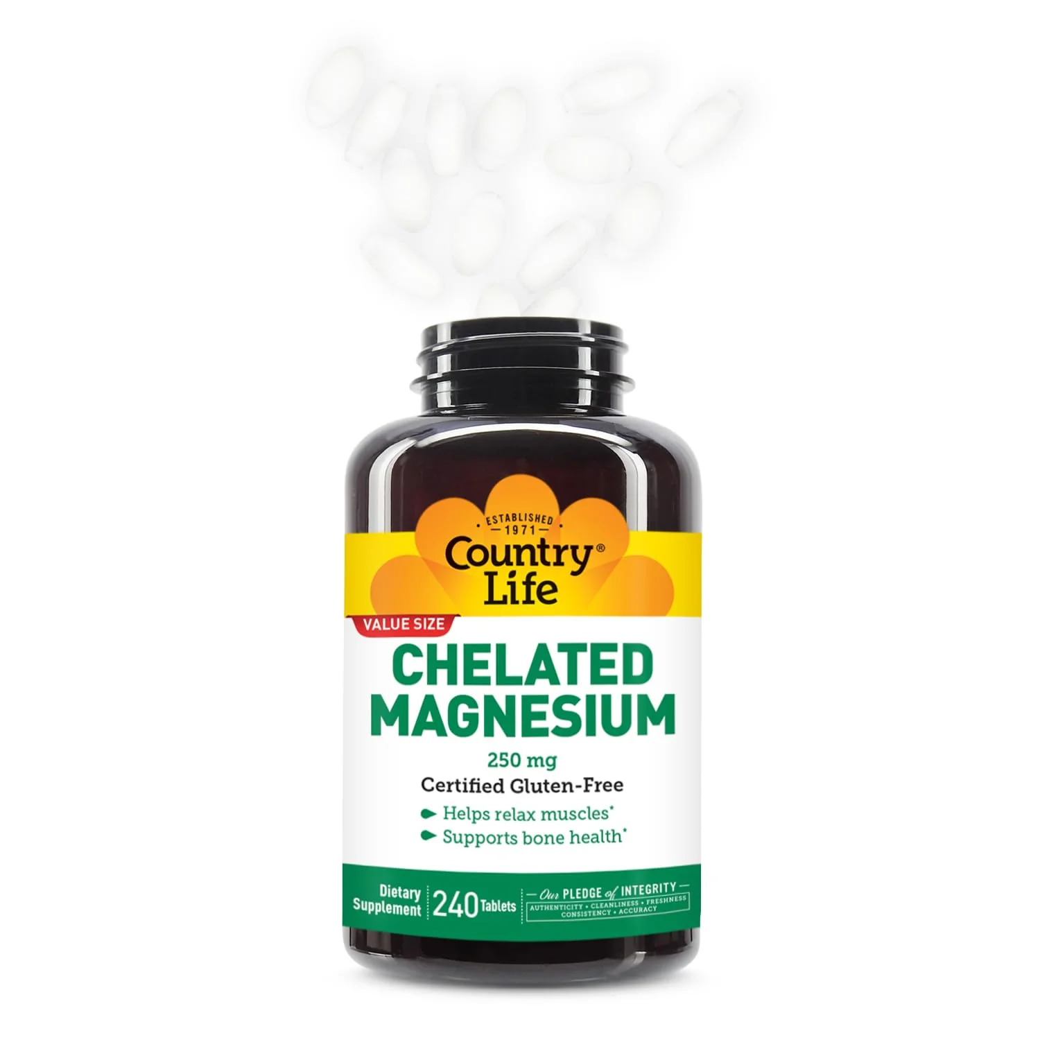 Country Life, Chelated Magnesium 250mg, Supports Bone and Immune Health, Daily Supplement, 240 ct - Image 2