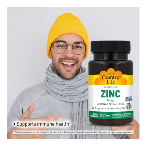 Country Life Chelated Zinc 50 mg - Certified Gluten-Free & Vegan Immune Support Supplement, Enhances Zinc Absorption, Supports Body’s Protein Production & Cellular Health, 100 Vegetarian Tablets - Image 2