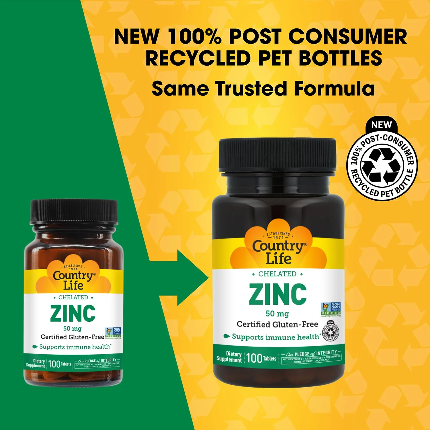 Country Life Chelated Zinc 50 mg - Certified Gluten-Free & Vegan Immune Support Supplement, Enhances Zinc Absorption, Supports Body’s Protein Production & Cellular Health, 100 Vegetarian Tablets - Image 7