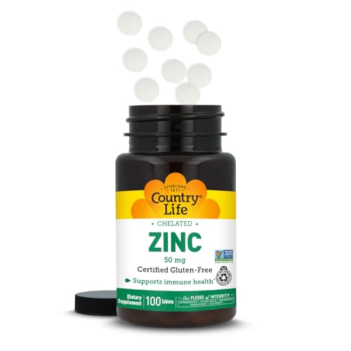 Country Life Chelated Zinc 50 mg - Certified Gluten-Free & Vegan Immune Support Supplement, Enhances Zinc Absorption, Supports Body’s Protein Production & Cellular Health, 100 Vegetarian Tablets - Image 8