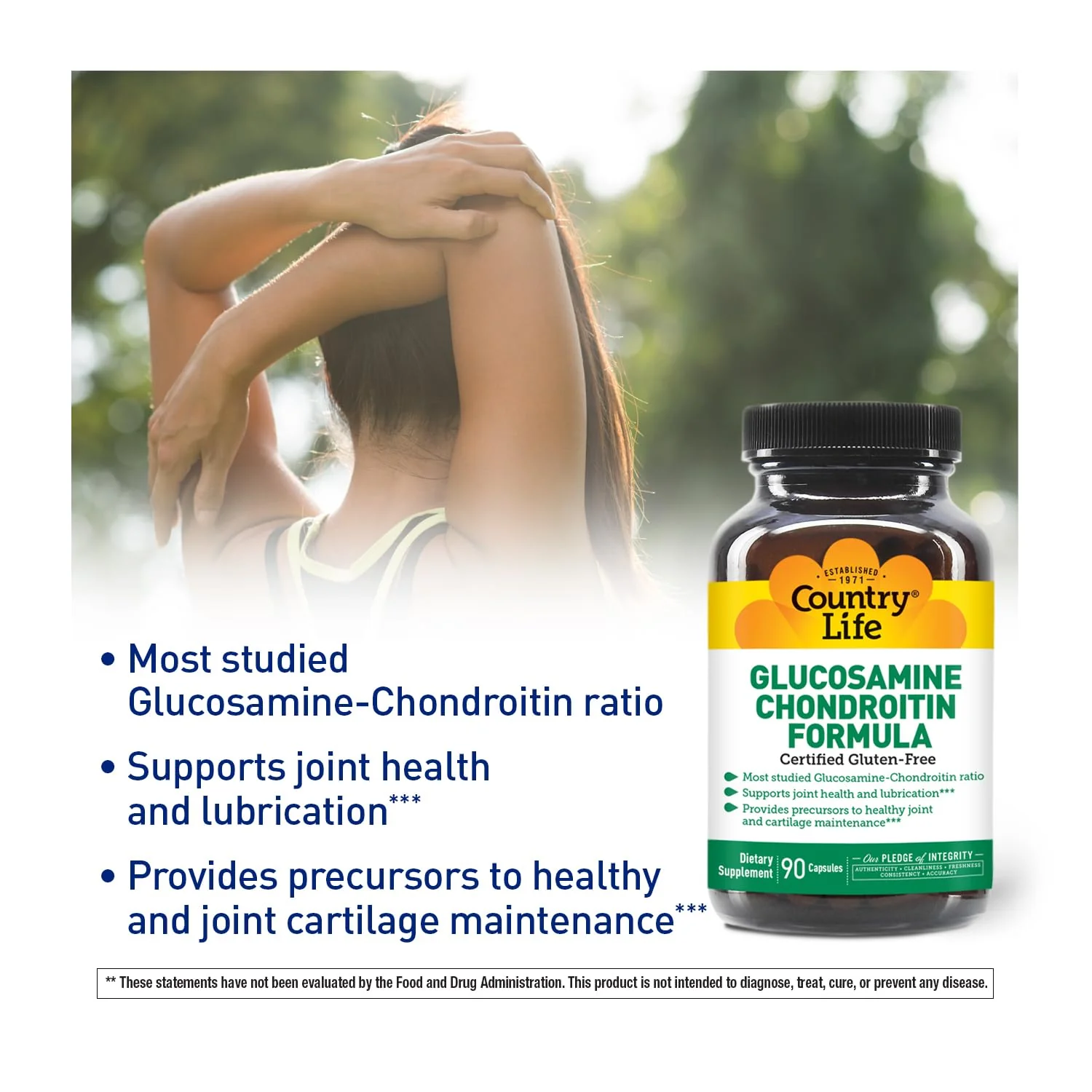 Country Life Glucosamine Chondroitin 1500mg/1200mg - Supports Joint Health & Lubrication - Maintains Healthy Cartilage, Tendon, Joint Tissue - Gluten Free, Non-GMO - 90 Capsules - For Adults - Image 3