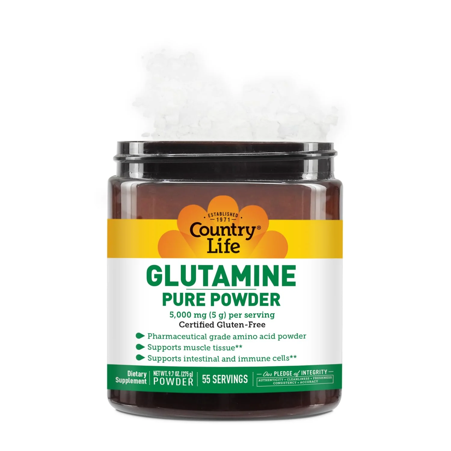Country Life Glutamine Pure Powder - 5000mg L-Glutamine - Muscle Tissue, Gut Health, Immune Support - Gluten-Free Certified - Ideal Pre/Post Workout Amino Acid Supplement, 55 Servings, 9.7oz - Image 5
