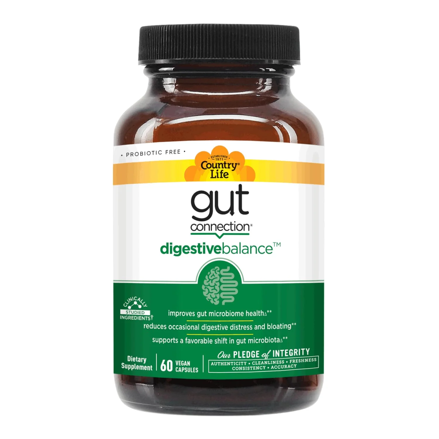 Country Life Gut Connection Digestive Balance – Prebiotic & Digestive Enzyme Supplement for Gut Health, Bloating Relief, and Improved Bowel Movements – Gluten-Free, Vegan, Non-GMO, 60 Capsules - Image 3