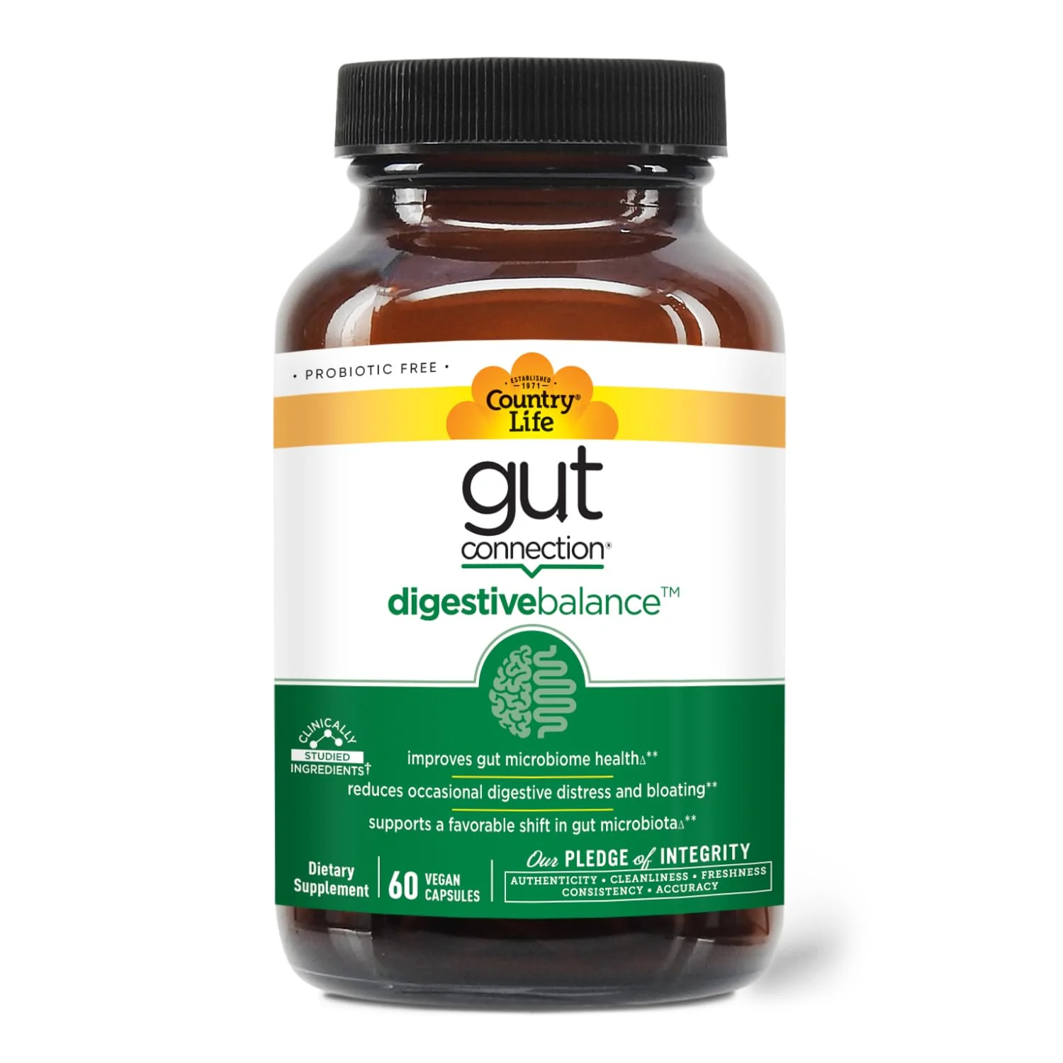 Country Life Gut Connection Digestive Balance – Prebiotic & Digestive Enzyme Supplement for Gut Health, Bloating Relief, and Improved Bowel Movements – Gluten-Free, Vegan, Non-GMO, 60 Capsules - Image 5